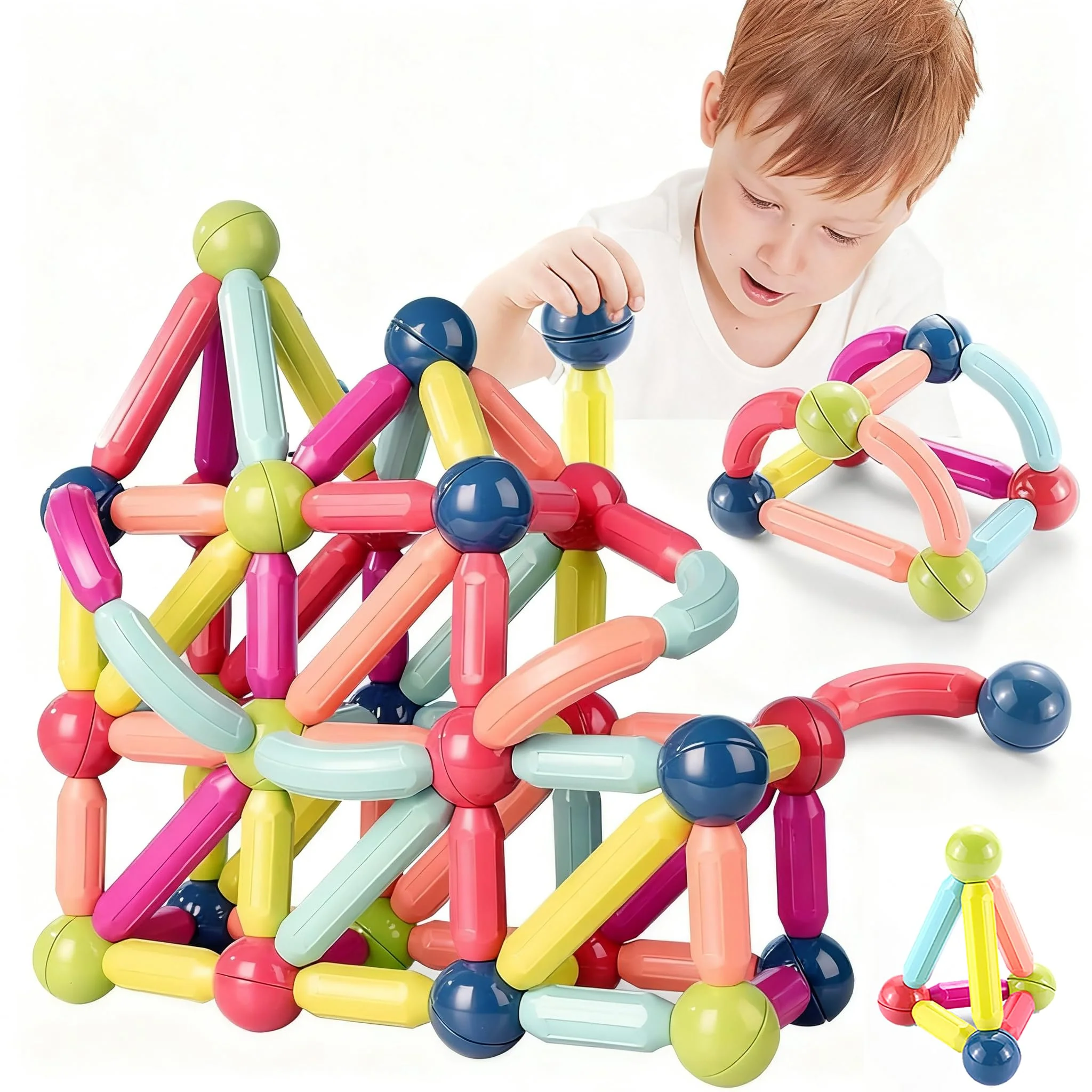 Magnetische und Stangen, 88 Stück magnetische Kugeln, Magnetbaustäbchen-Set, Bausteine, Fliesen, STEM Stapelspielzeug für Kinder ab 3 Jahren (88 Stück) - Image 7
