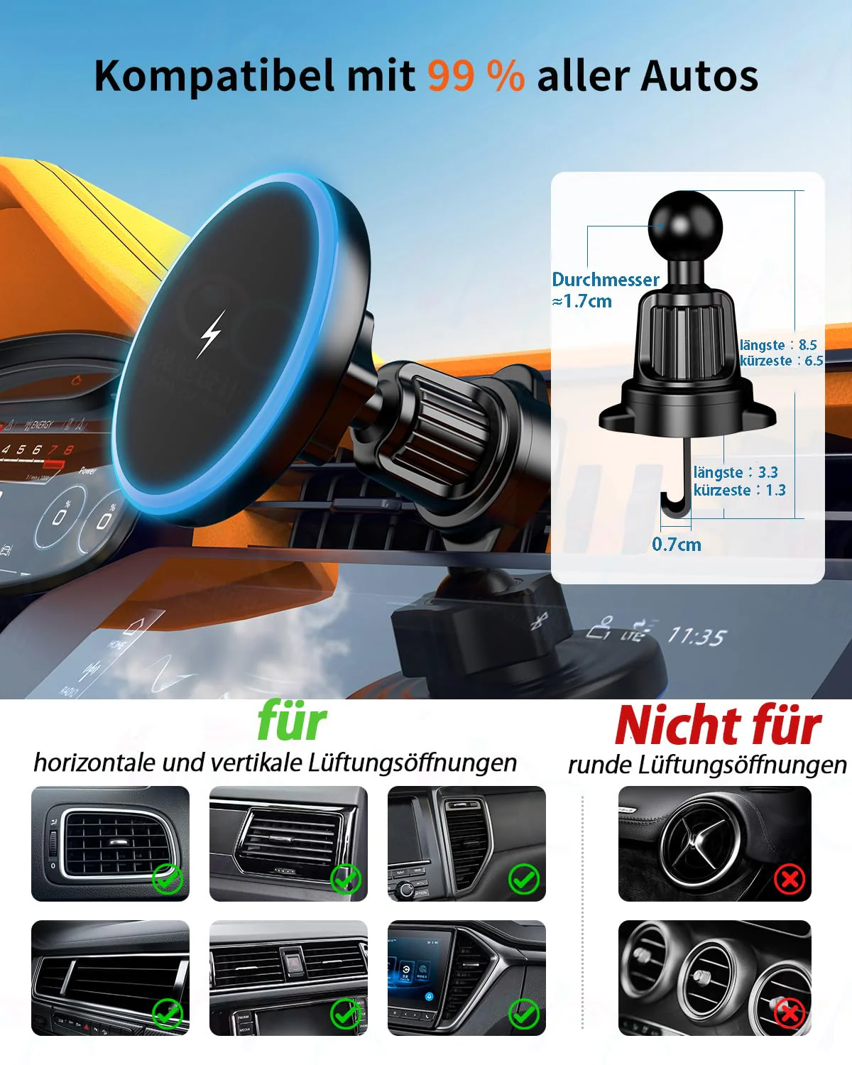 Magsafe Autohalterung, mit Kabellose Kfz-Ladefunktion 15W, handyhalterung auto, 360°,handyhalterung auto magnet, magsafe ladegerät Wireless Charger für iPhone 16 /15 /14 /13 /12 Series, auto zubehör - Image 5