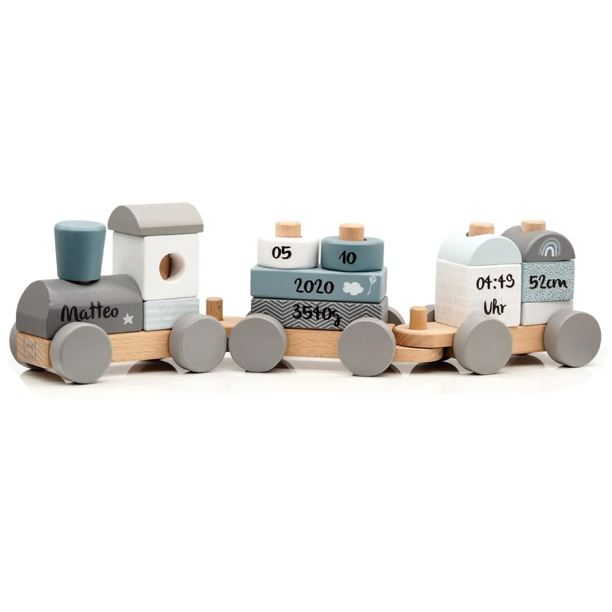 Mainely Personalisierbare Holz-Eisenbahn zur Taufe Blau 41×5×11 cm – Erinnerungs-Deko & Holzzug – für Babys & Kleinkinder – mit Namen personalisiert – Label Label