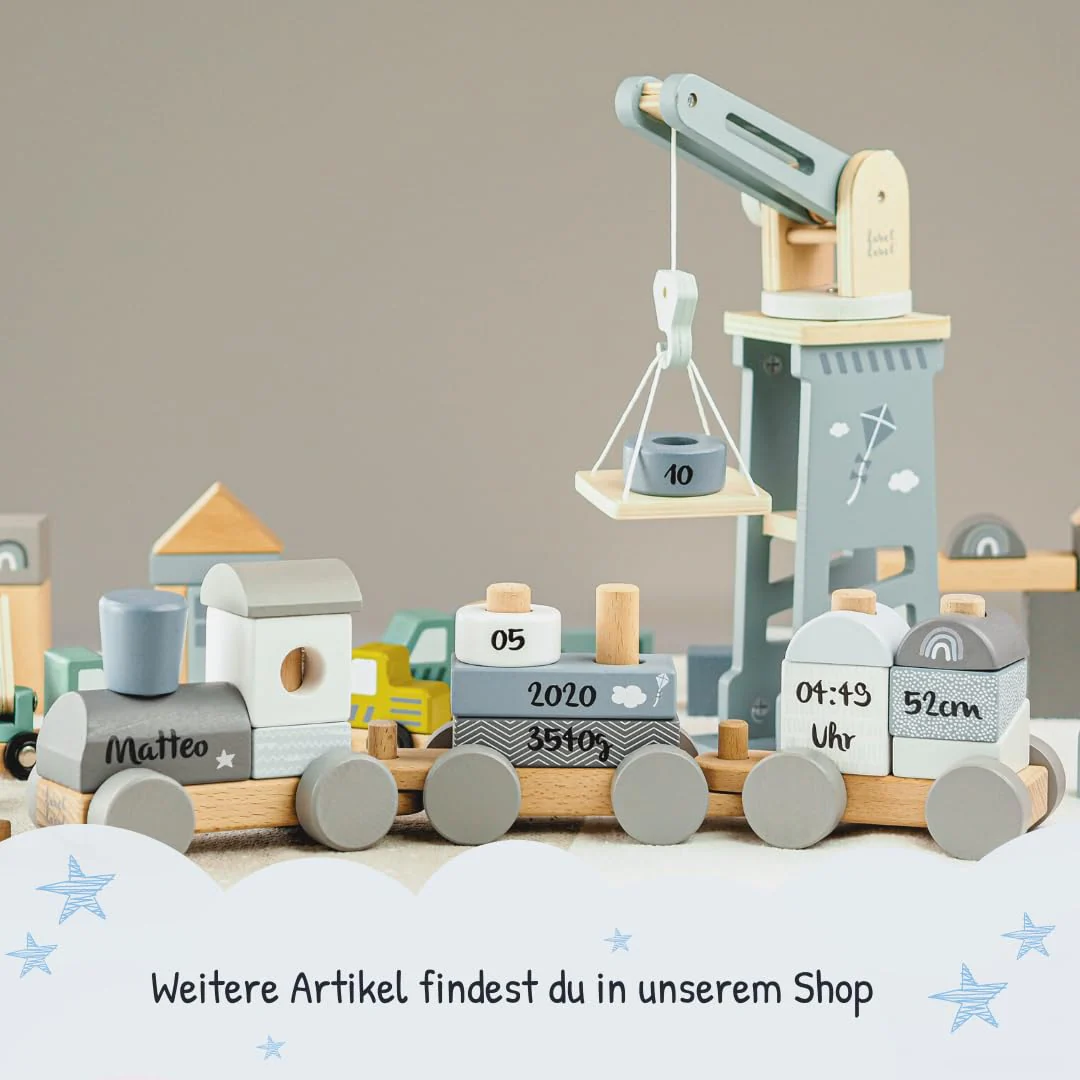 Mainely Personalisierbare Holz-Eisenbahn zur Taufe Blau 41×5×11 cm – Erinnerungs-Deko & Holzzug – für Babys & Kleinkinder – mit Namen personalisiert – Label Label - Image 2