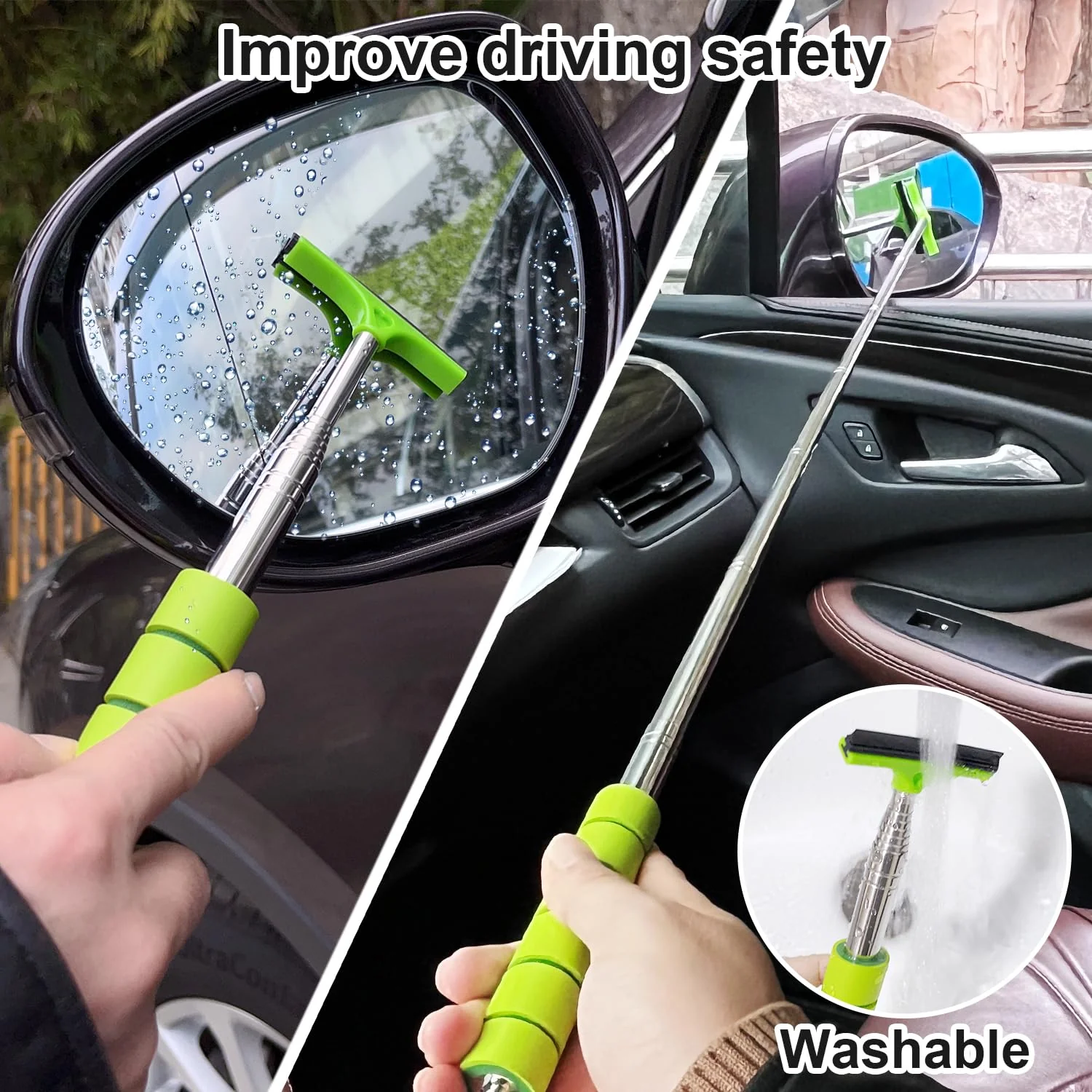 MAIXINNEW Auto Fensterwischer Abzieher (40cm) und Spiegel Abzieher (100cm) mit Teleskop, Auto Scheibenreiniger Innen Teleskop, Auto-Reinigungswerkzeuge Edelstahl für Zuhause und Freien - Image 6