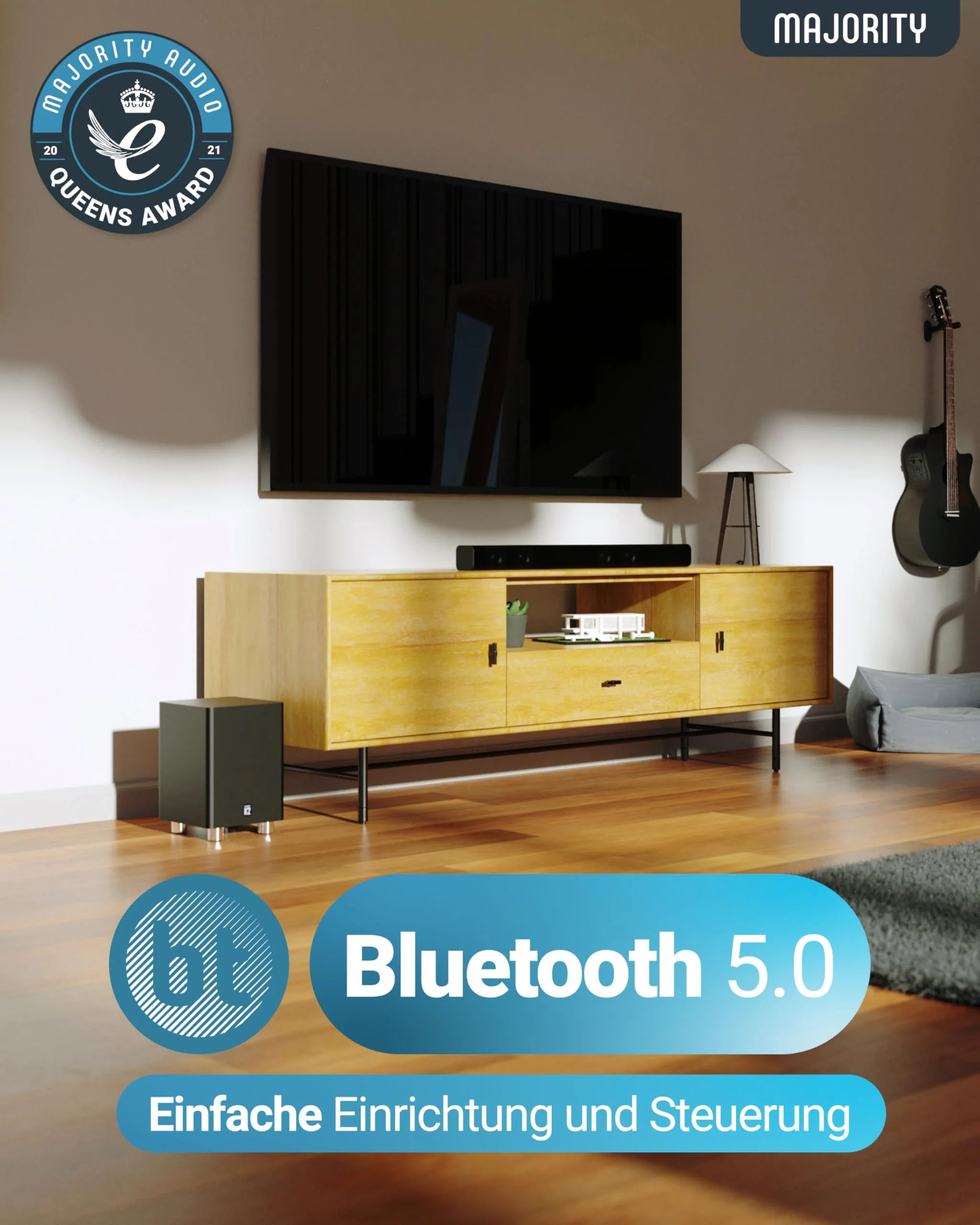 Majority K2 Soundbar, leistungsstark, kabellos, 150 W, mit Surround-Sound, Subwoofer, Bluetooth, HDMI Arc (CEC), große Fernbedienung, AUX, USB, UKW-Radio, optischer Eingang, Cinch-Kabel (schwarz) - Image 6