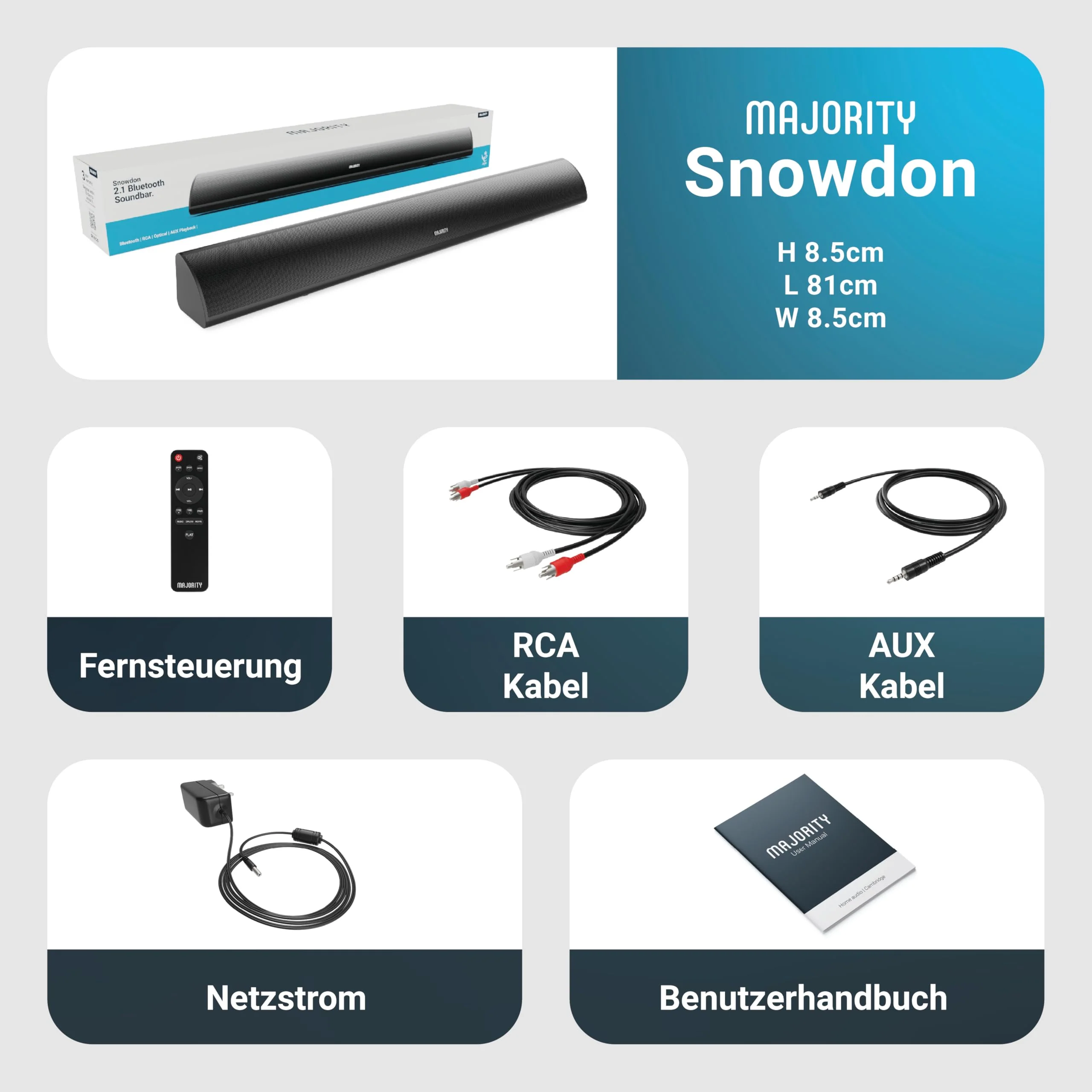 MAJORITY Snowdon Soundbar für TV Geräte | Soundbar Bluetooth | 120W 2.1 TV Lautsprecher für Fernseher | TV Soundbar mit Intergriertem Subwoofer | Soundsystem für Fernseher | 81CM Sound Bar (Schwarz) - Image 2