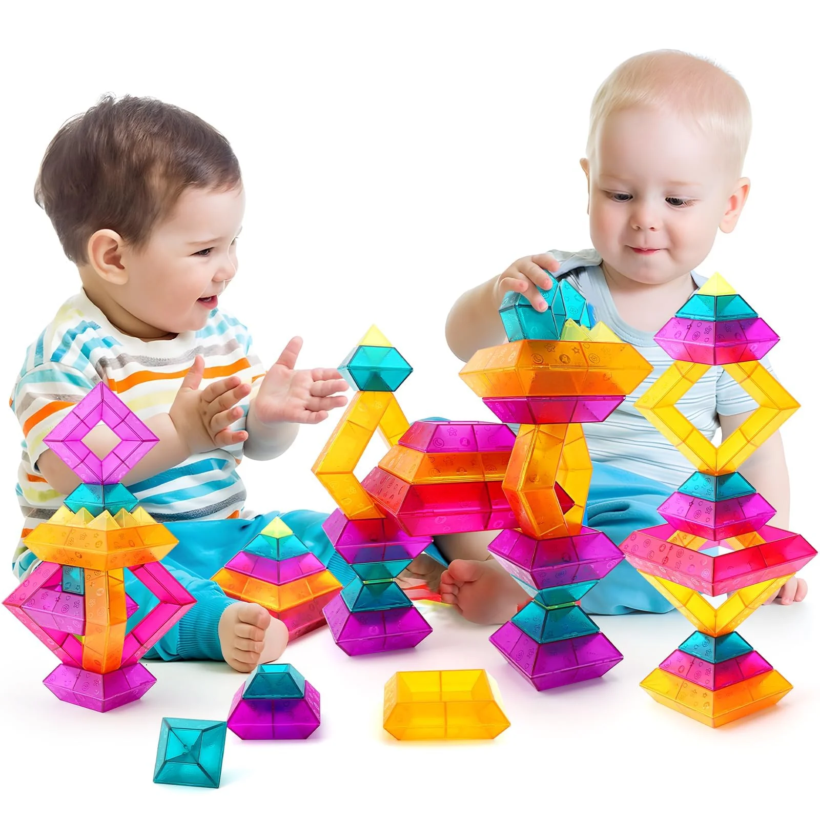MAKE KIDS SMILE BUBBLE FUN Bausteine für Kleinkinder ab 2 3 4 5 6 Jahre,30 Stück Pyramide Stapelspielzeug,Farbige Blöcke Bauspielzeugsets STEM Spielzeug für Jungen und Mädchen - Image 2