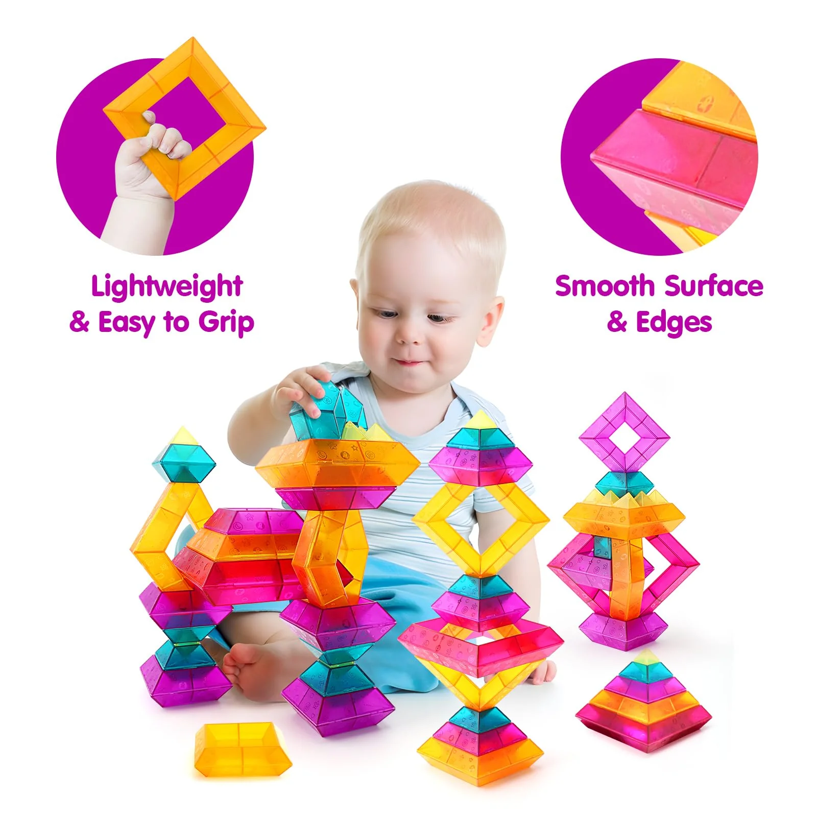MAKE KIDS SMILE BUBBLE FUN Bausteine für Kleinkinder ab 2 3 4 5 6 Jahre,30 Stück Pyramide Stapelspielzeug,Farbige Blöcke Bauspielzeugsets STEM Spielzeug für Jungen und Mädchen - Image 5