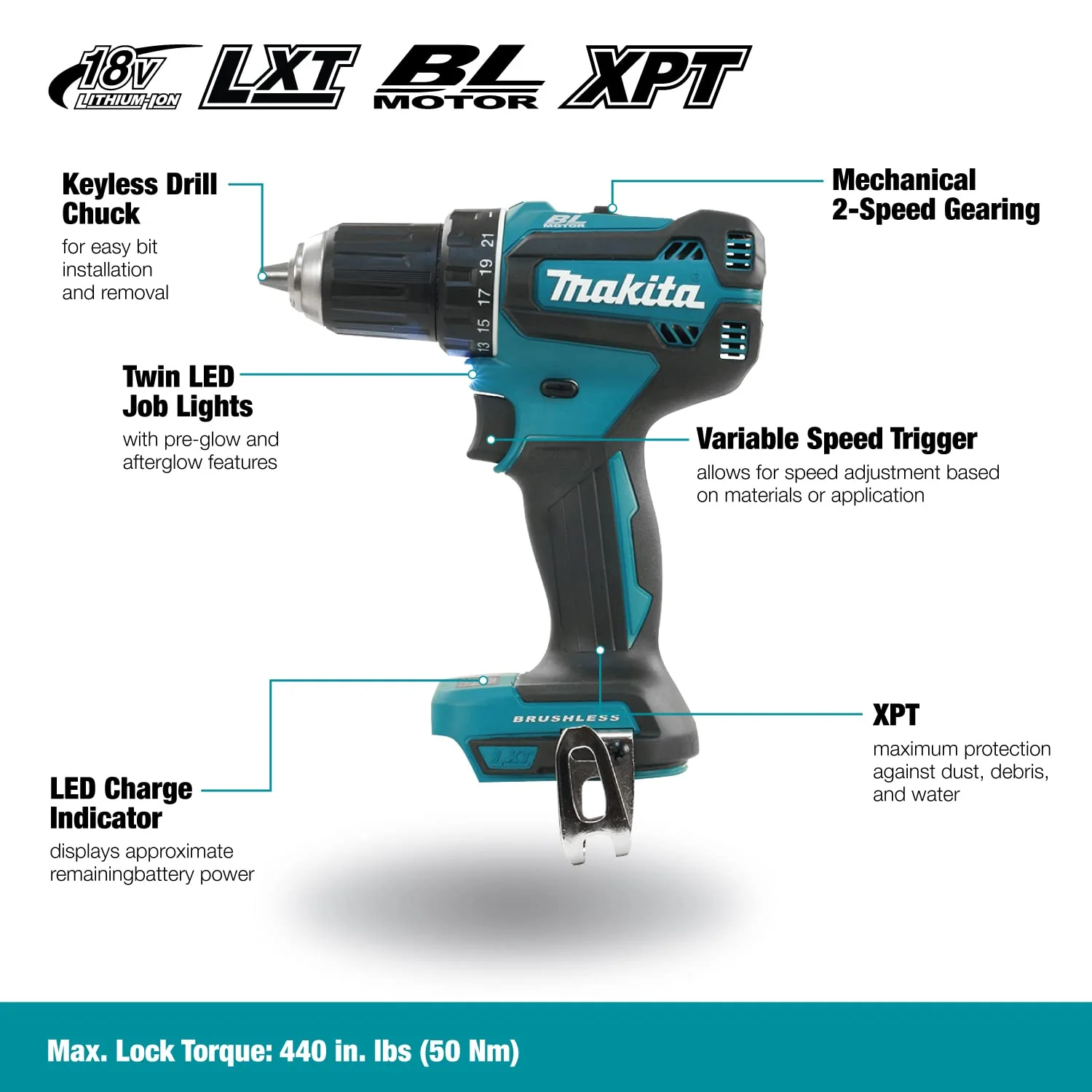 Makita DDF485Z Akku Bohrschrauber 18 V (ohne Akku, ohne Ladegerät), Blau, Silber - Image 4