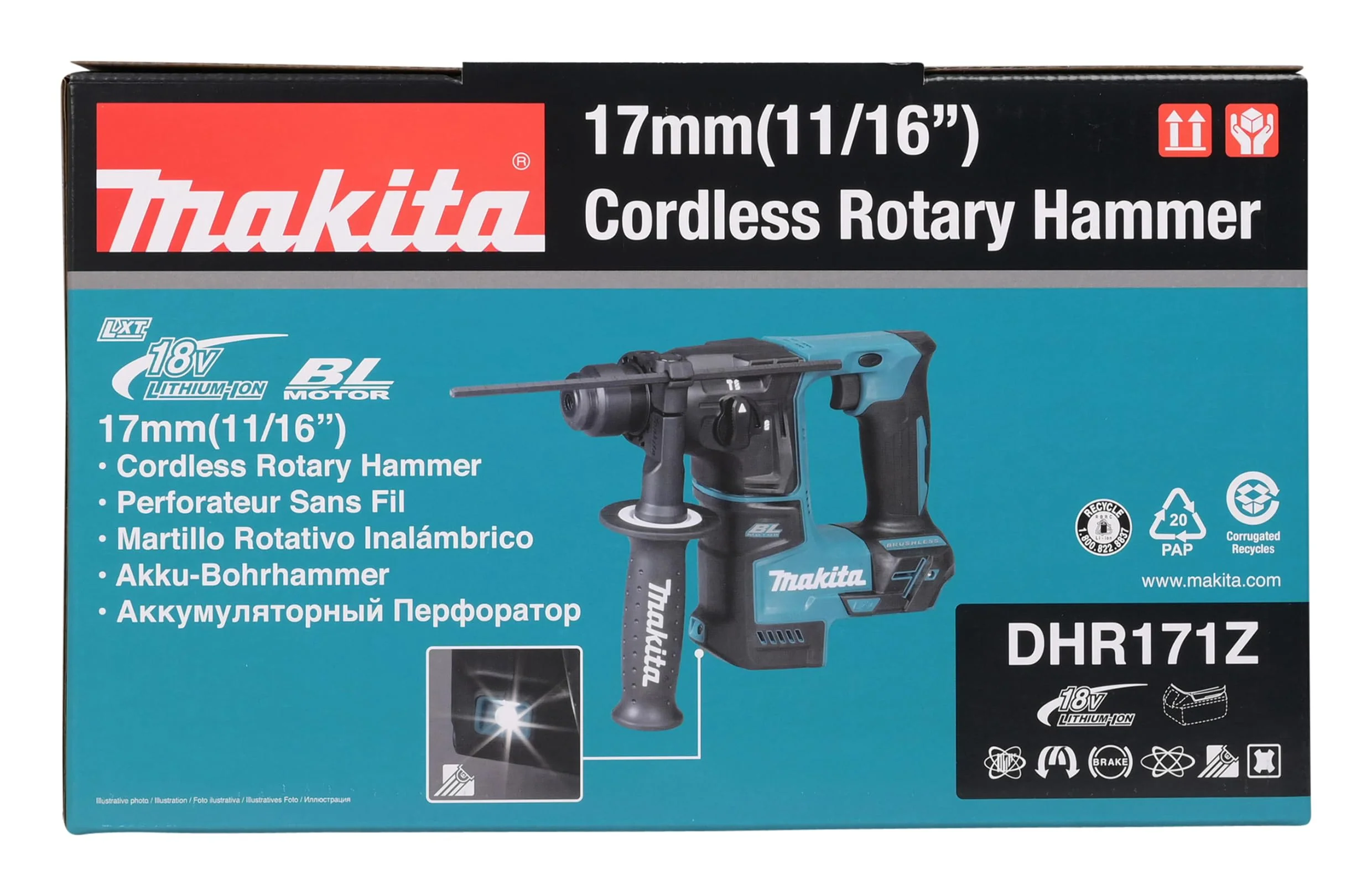 Makita DHR171RAJ Akku-Bohrhammer für SDS-PLUS 18 V / 2,0 Ah, 2 Akkus + Ladegerät im MAKPAC, Schwarz, mit 2x Akku 2,0 Ah - Image 3