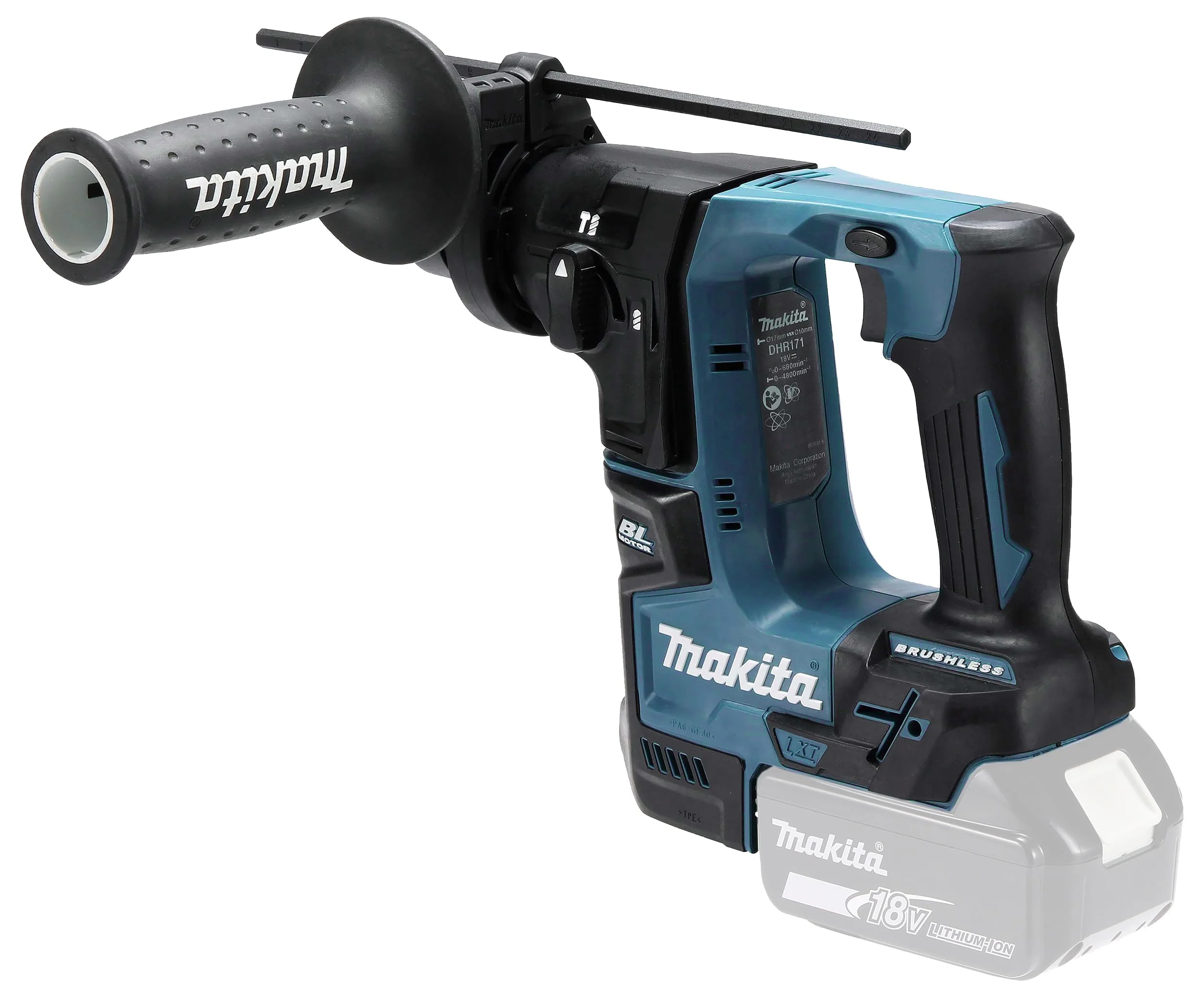 Makita DHR171RAJ Akku-Bohrhammer für SDS-PLUS 18 V / 2,0 Ah, 2 Akkus + Ladegerät im MAKPAC, Schwarz, mit 2x Akku 2,0 Ah - Image 6