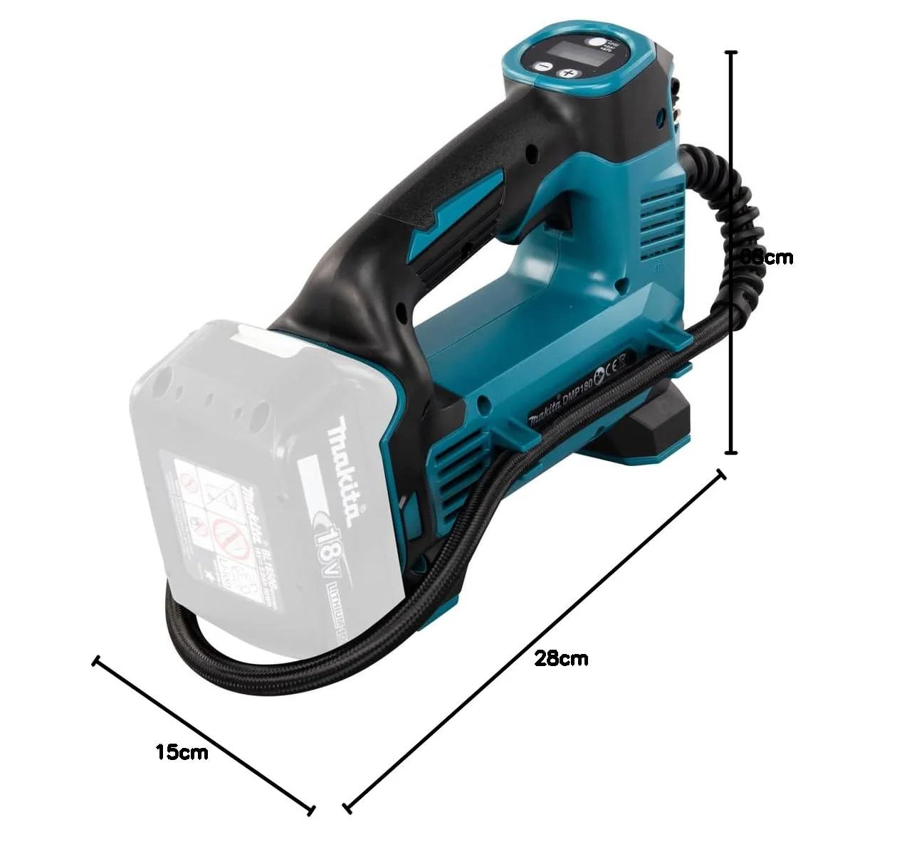 Makita DMP180Z Akku-Kompressor 8,3 bar 18 V (ohne Akku, ohne Ladegerät) Blau, Silber - Image 10