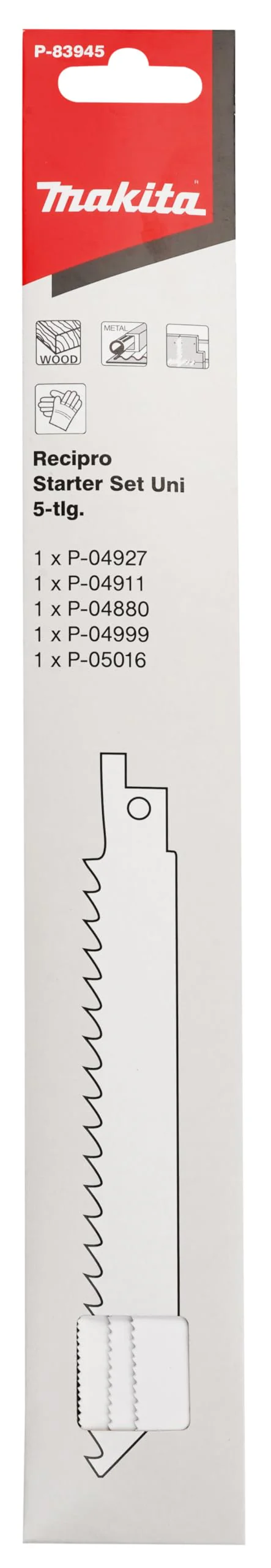 Makita P-83945 Reciprosägeblatt-Set 5-teilig, je 1x P-04927, P-04911, P-04880, P-04999, P-05016, für Holz, Metall, Gipskarton - Image 4