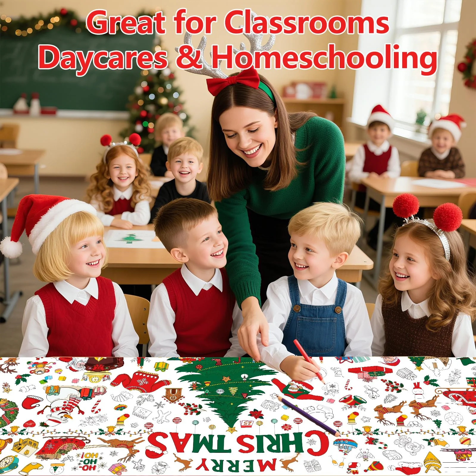 Mal Mich Bunt Ausmal Tischdecke Weihnachten für Kinder – Riesige 180 x 76 cm DIY Papier-Tischdecke zum Ausmalen – Weihnachts-Bastelposter, Kreatives Weihnachtsbasteln & Spielspaß - Image 5