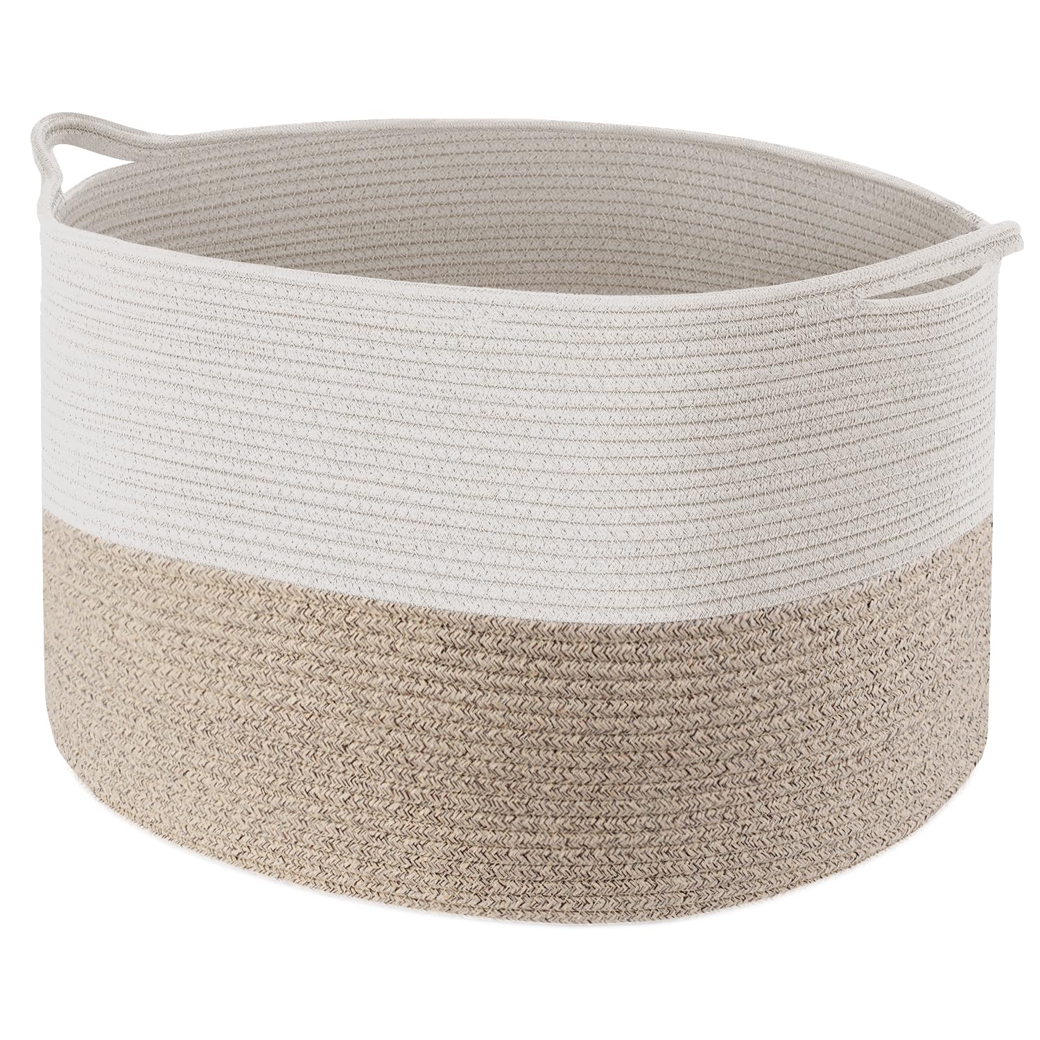 Maliton Aufbewahrungskorb für Wohnzimmer, Wäschekorb Geflochten aus Baumwollseil,Spielzeug Korb mit Griffen,Korb für Kuscheltiere,Wäsche,Decken,Kissen,Kleidung,50x33 cm,Weiß Braun - Image 8
