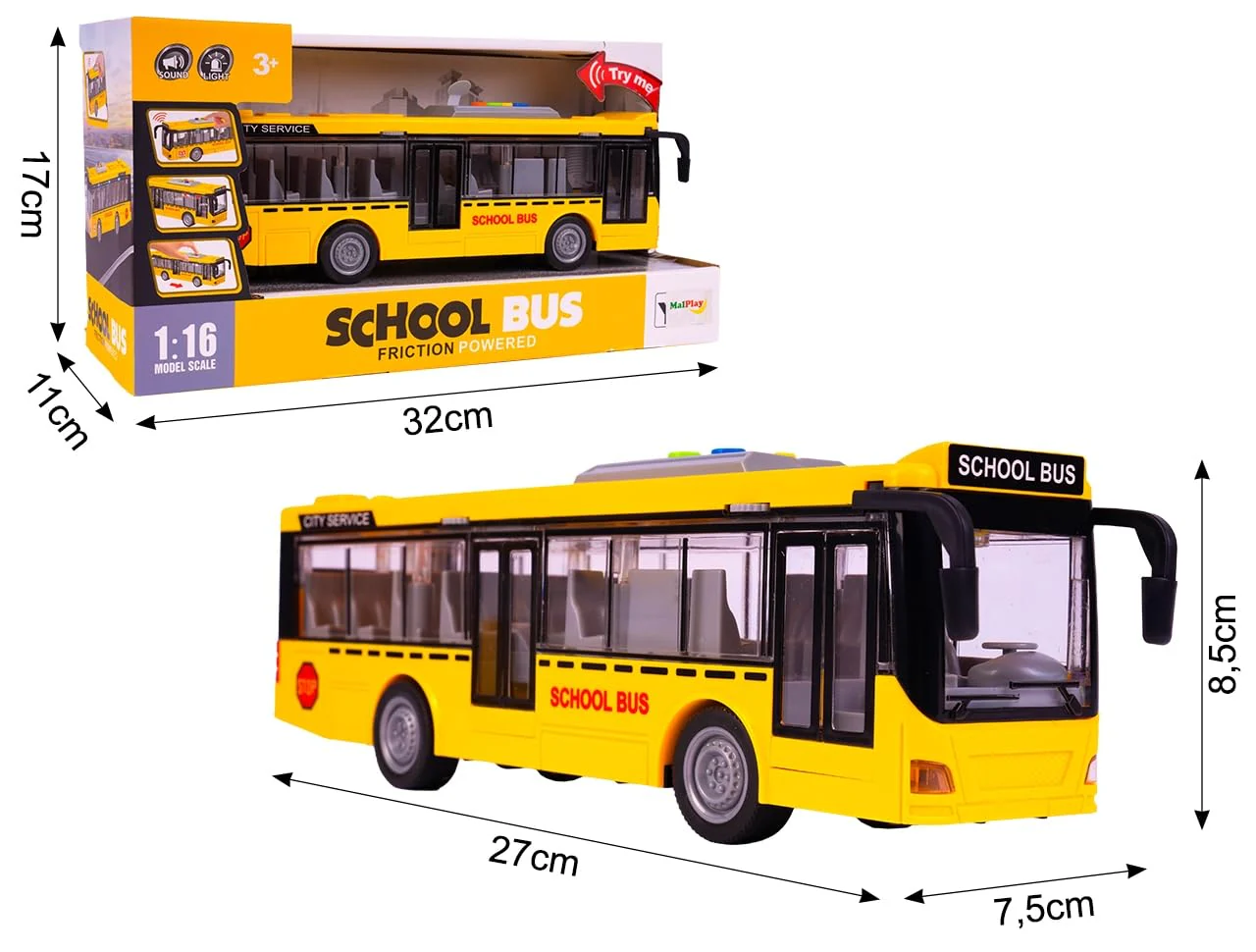 MalPlay Bus mit Fahrgeräuschen, Lichter und öffnen Türen | elektrischer Spielzeugbus 1:16 | Spielzeugauto | Kinder ab 3 Jahren - Image 8