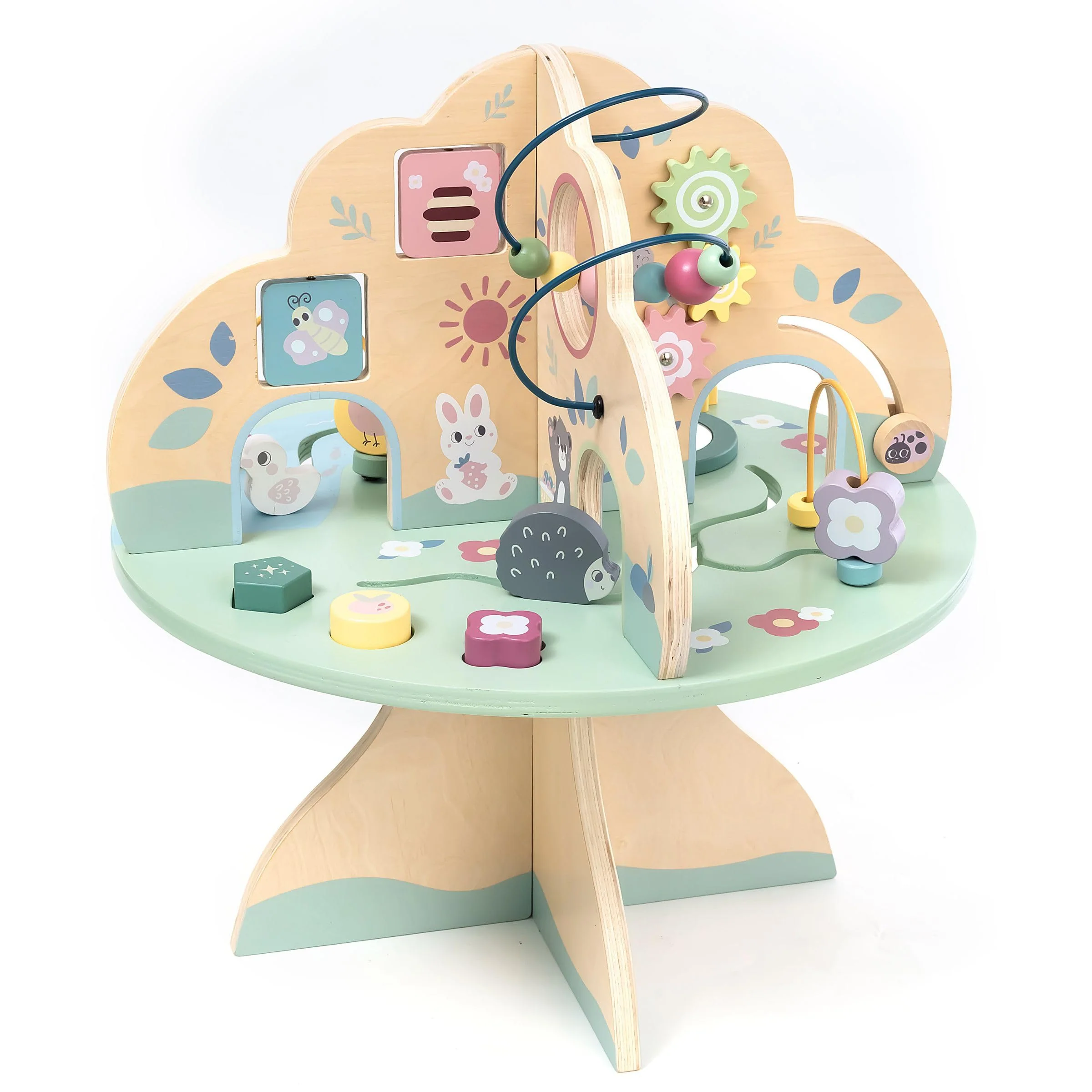 mamabrum Bildungstisch & Motoriktisch Holz für Kinder ab 12 Monaten – Aktivitätstisch mit Motorikschleife, Formensortierer, Abakus & Lernuhr – Montessori Lernspielzeug MAM195 - Image 8