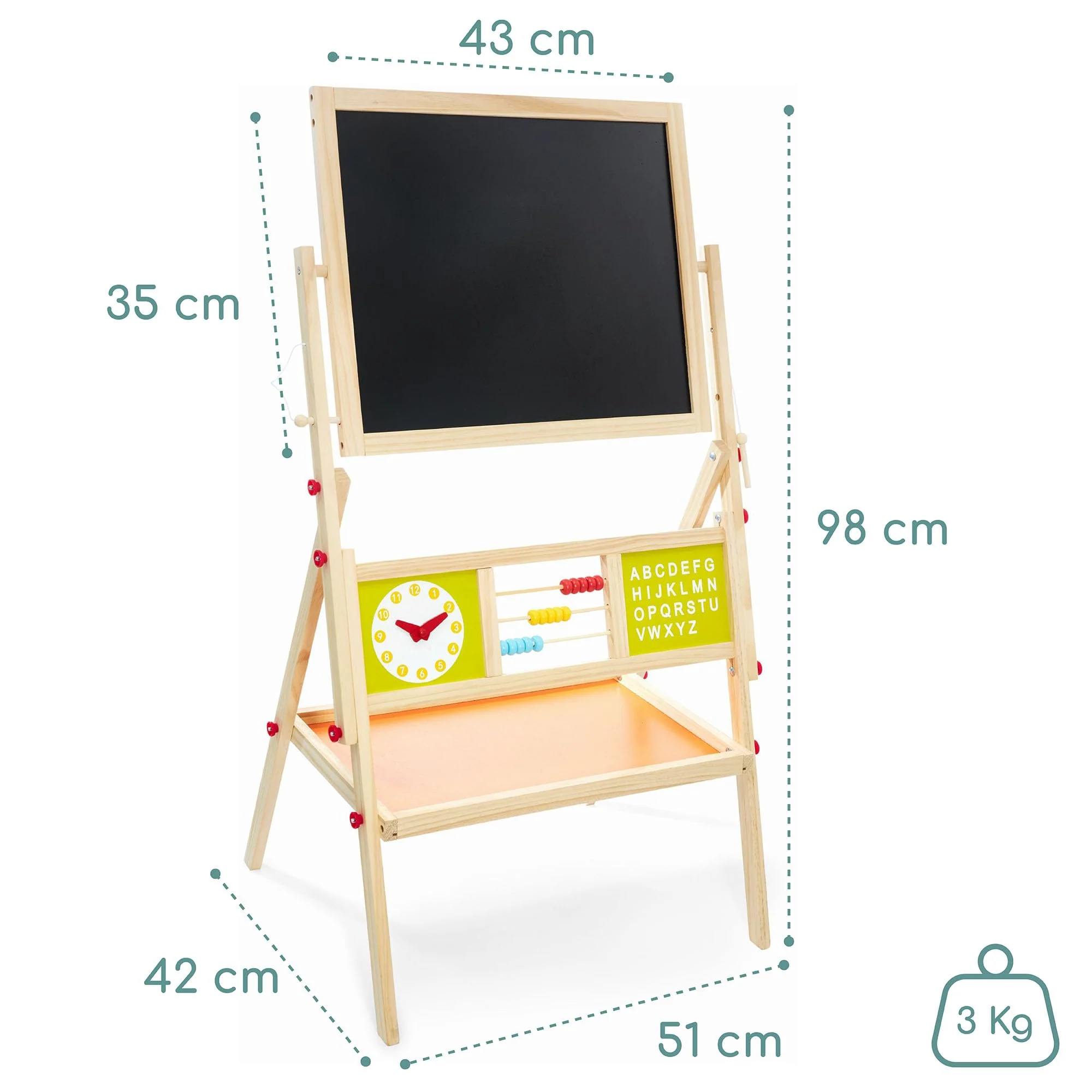 Mamabrum, Spieltafel aus Holz, doppelseitige Kindertafel Magnetisch und Kreide Kindertafel, Doppelseitiges, Zeichenbrett Kinder Tafel, Spieltafel mit Aufbewahrungsregal und Zubehör - Image 11