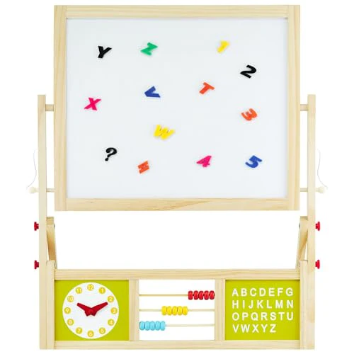 Mamabrum, Spieltafel aus Holz, doppelseitige Kindertafel Magnetisch und Kreide Kindertafel, Doppelseitiges, Zeichenbrett Kinder Tafel, Spieltafel mit Aufbewahrungsregal und Zubehör - Image 3