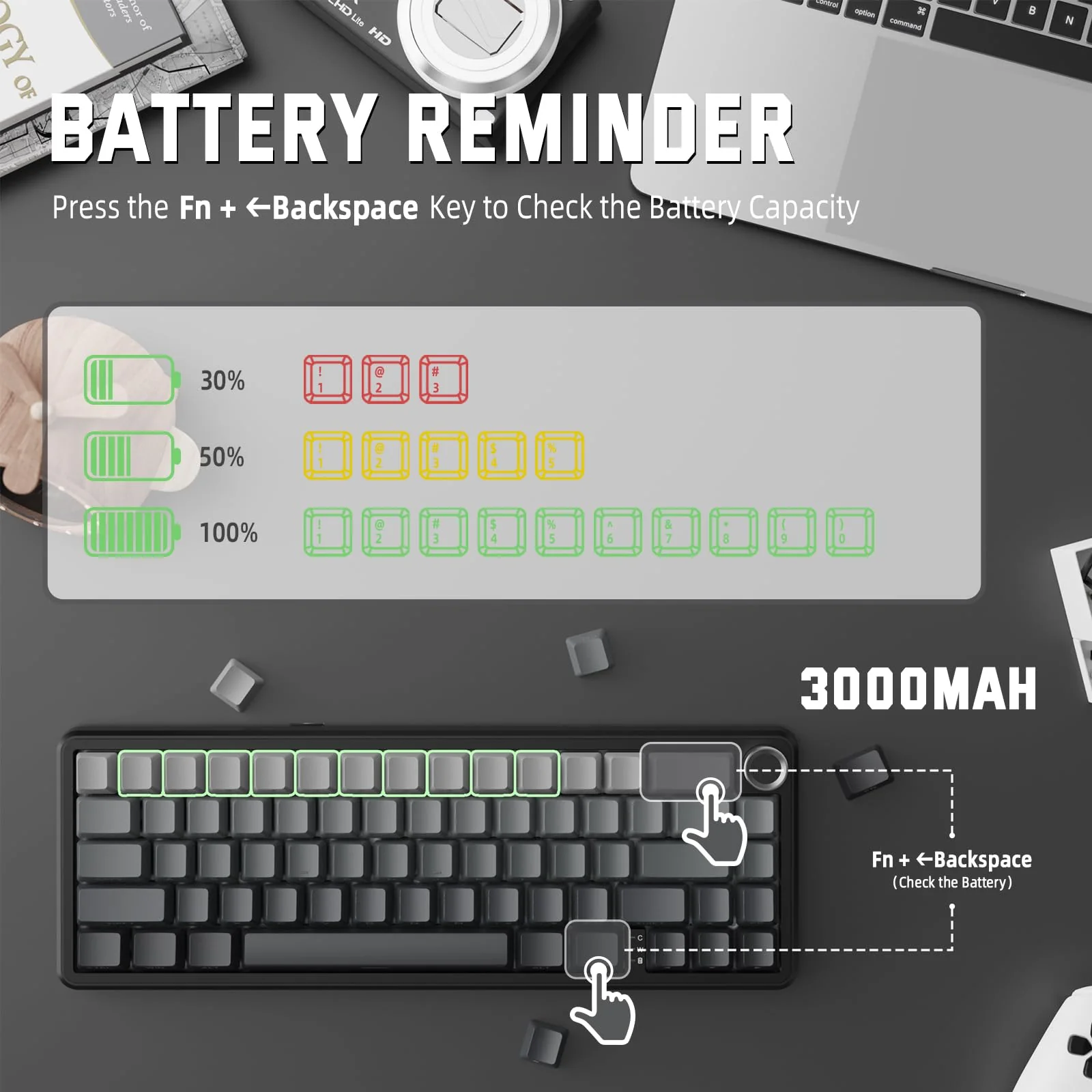 MAMBASNAKE X ATTACK SHARK X66 65% Kabellose Mechanische Tastatur mit Knopf, Hot Swap RGB Gaming Tastatur mit Dichtung, BT/2,4 G/USB-C, Linearer Schalter, seitlich bedruckte PBT-Tastenkappe - Mondnacht - Image 2