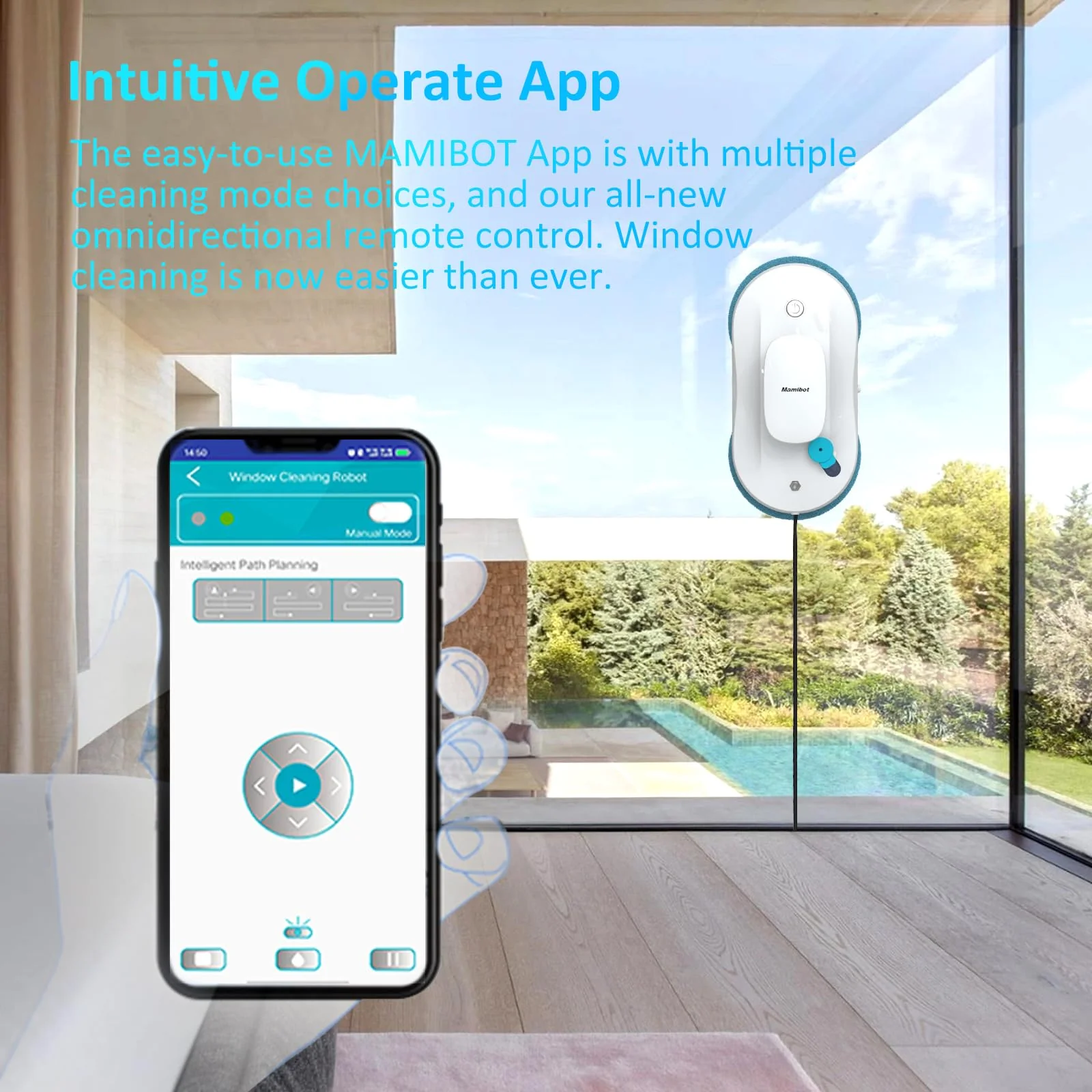 Mamibot W110-P Fensterputzroboter, automatischer intelligenter Navigations-Staubsauger Anti-Drop, mit APP und Fernbedienung, für Glas, Fliesen, 12 Stück Tücher (Weiss) - Image 4