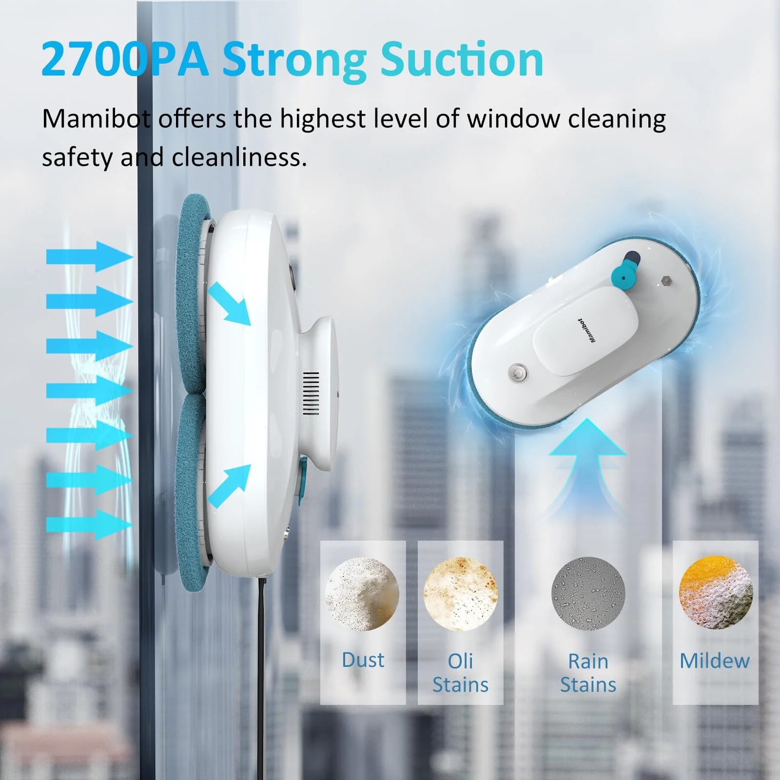 Mamibot W110-P Fensterputzroboter, automatischer intelligenter Navigations-Staubsauger Anti-Drop, mit APP und Fernbedienung, für Glas, Fliesen, 12 Stück Tücher (Weiss) - Image 5