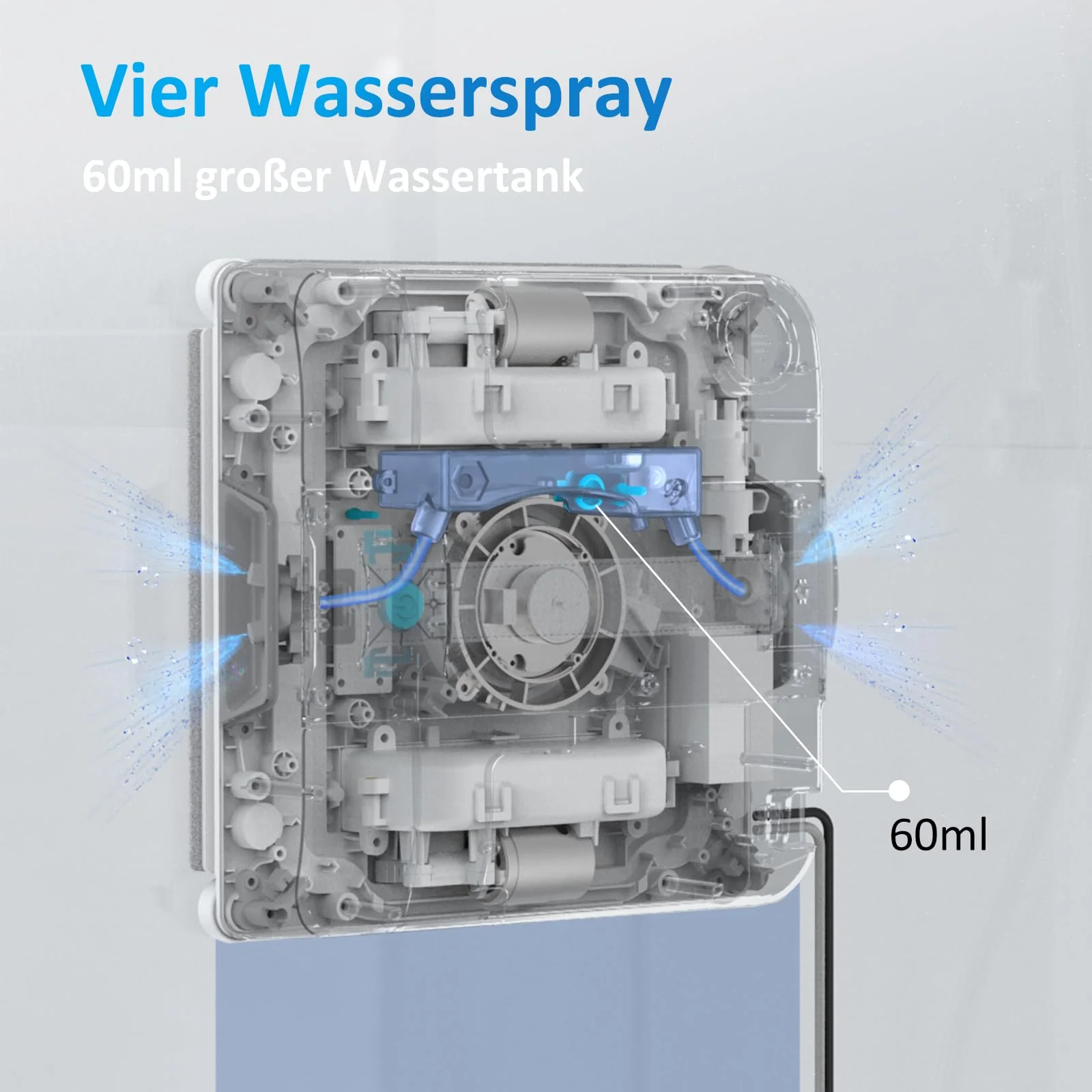 Mamibot W120-DP Fensterputzroboter, Sprühfunktion, intelligente Pfadplanung, doppelter Kreuz-Wasserstrahl, Fern- und App-Steuerung für Glasreinigung, Weiß/Blau - Image 3