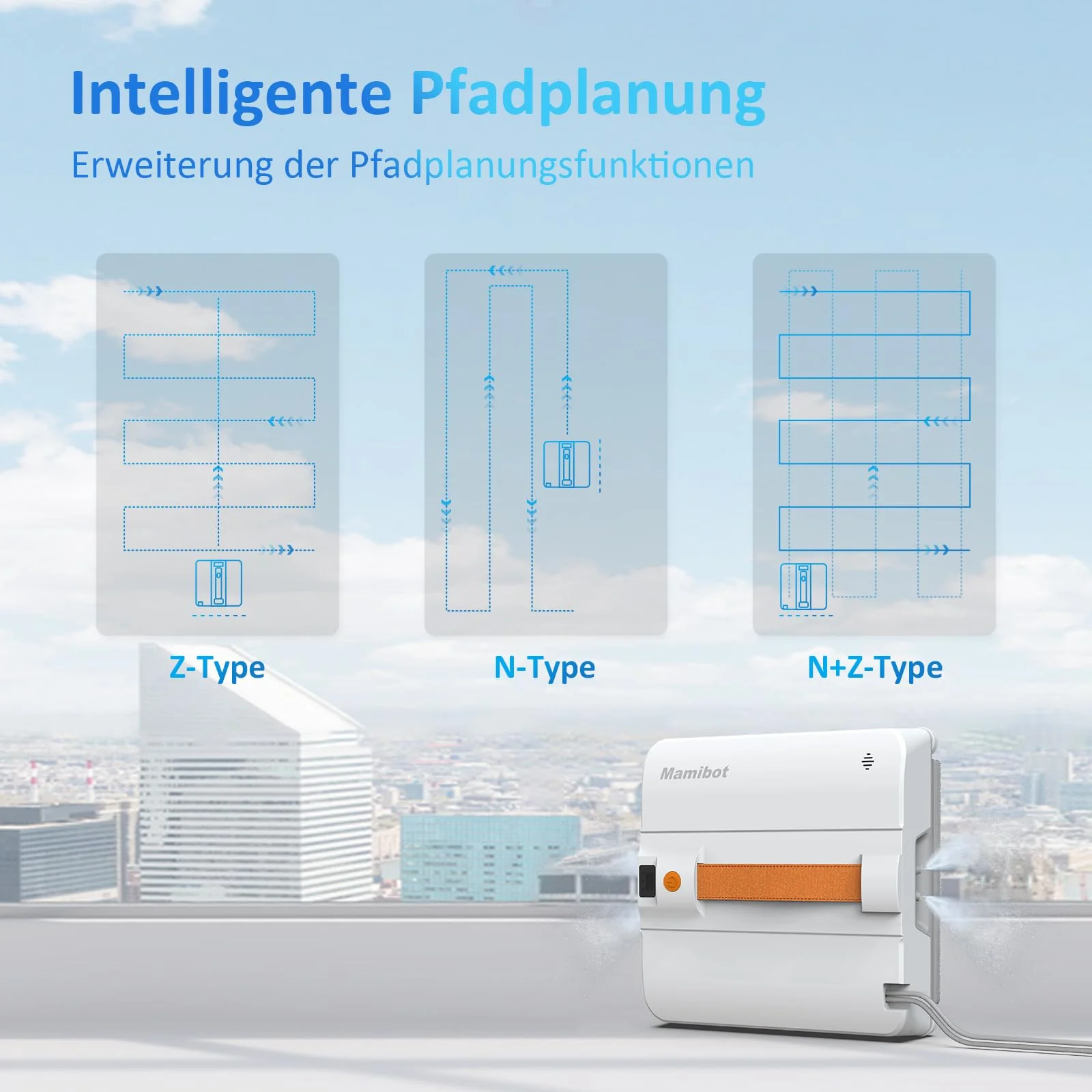 Mamibot W120-DP Window Cleaning Robot with Spray Function, Intelligent Path Planning with Double Cross Water Jet, Remote and App Control for Glass Cleaning in High-rise Buildings (White/Orange)