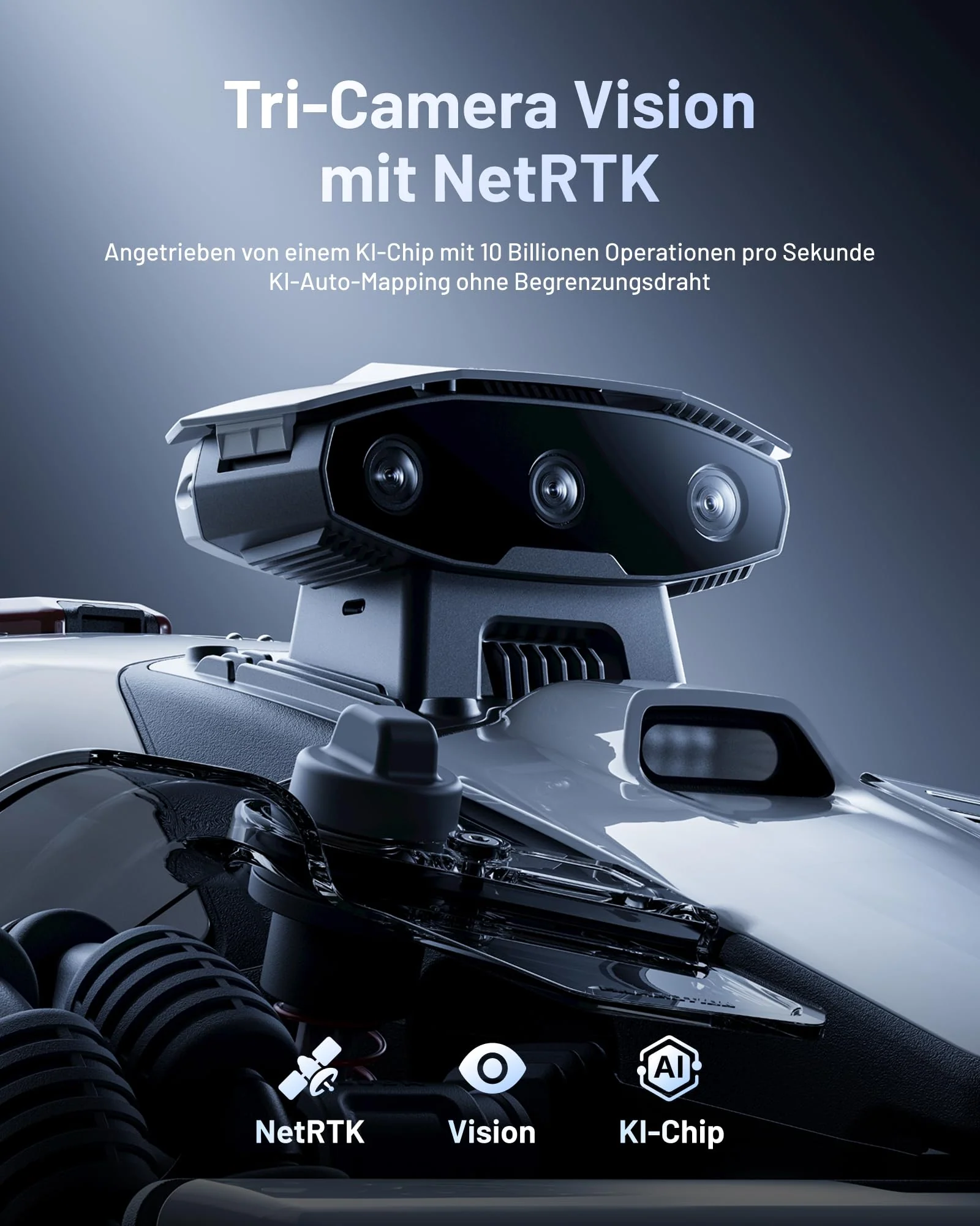 MAMMOTION LUBA Mini 2 AWD 1000 Rasenroboter ohne Begrenzungskabel, empf.1000㎡ Tri-Kamera-AI-Vision & NetRTK-Positionierung, Auto-Mapping, DropMow-Modus, 80% Steigung,Schnitthöhe 20-65mm,10 Multi-Zonen - Image 3