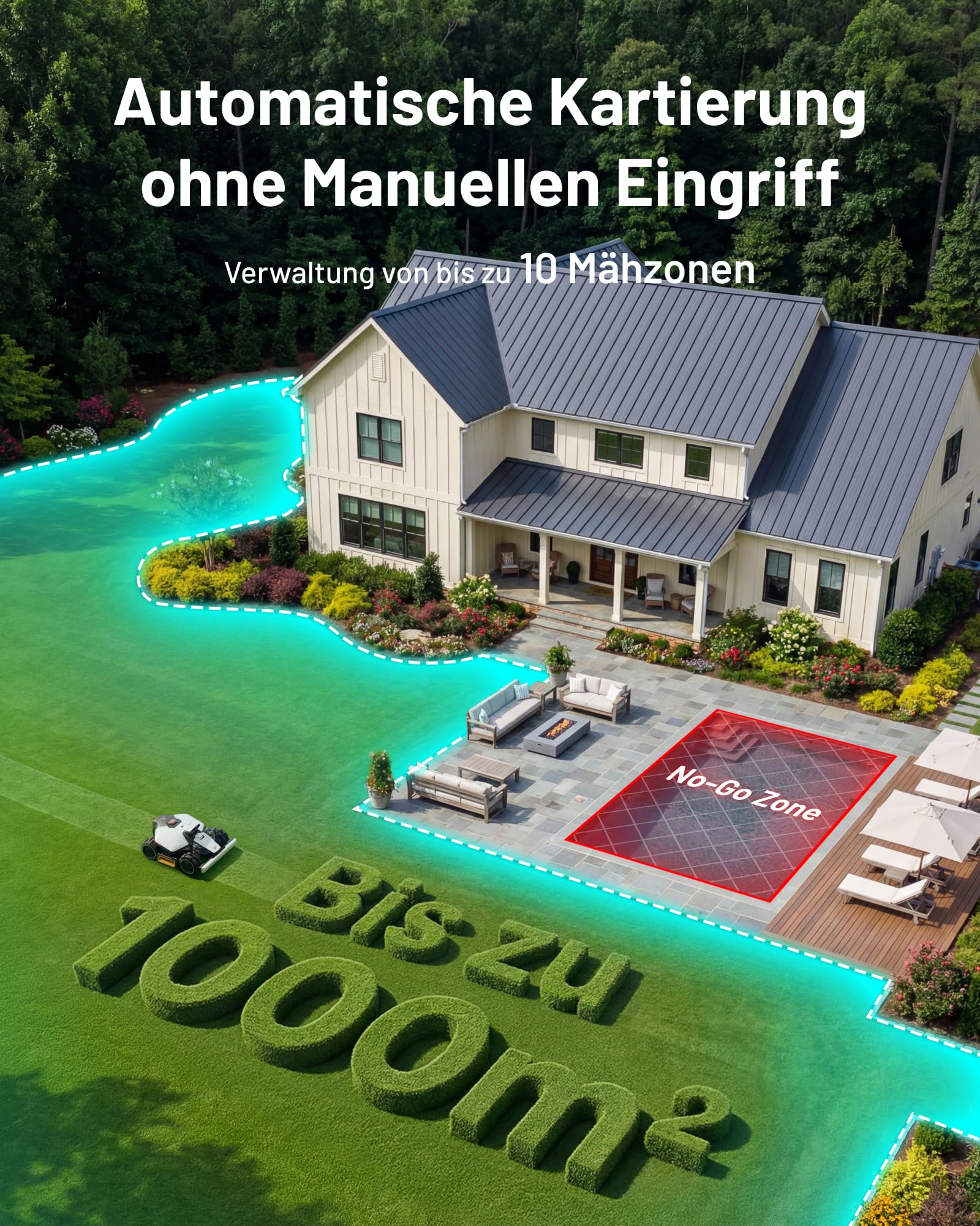MAMMOTION LUBA Mini 2 AWD 1000 Rasenroboter ohne Begrenzungskabel, empf.1000㎡ Tri-Kamera-AI-Vision & NetRTK-Positionierung, Auto-Mapping, DropMow-Modus, 80% Steigung,Schnitthöhe 20-65mm,10 Multi-Zonen - Image 7