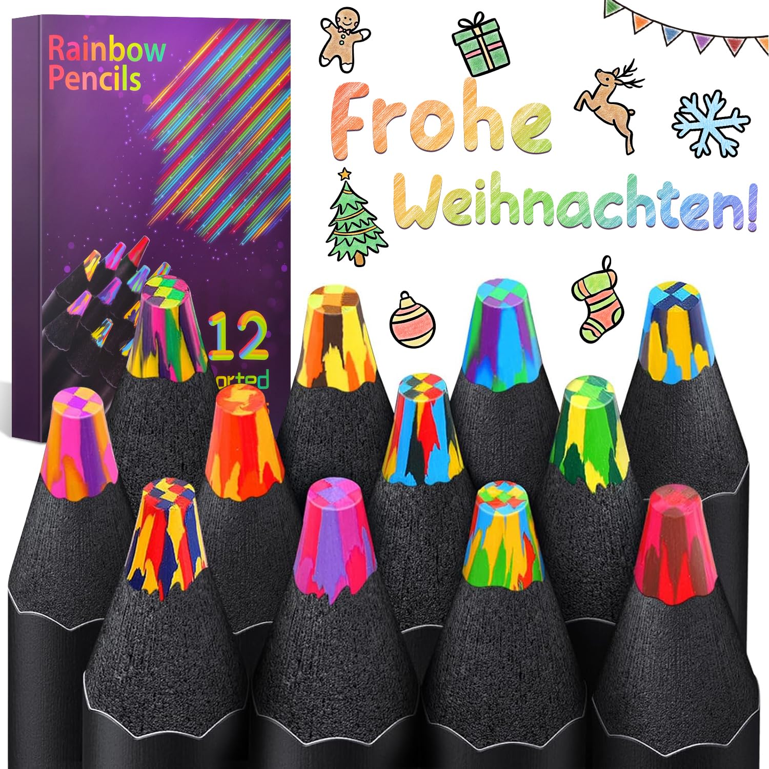 Maqhpu Kleinigkeiten für Adventskalender Kinder, 12 Farben Regenbogenstift, Adventskalender Füllung, Mitgebsel Kindergeburtstag, Buntstifte Stifte Bastelset Kinder ab 6 jahre, Mädchen Geschenke