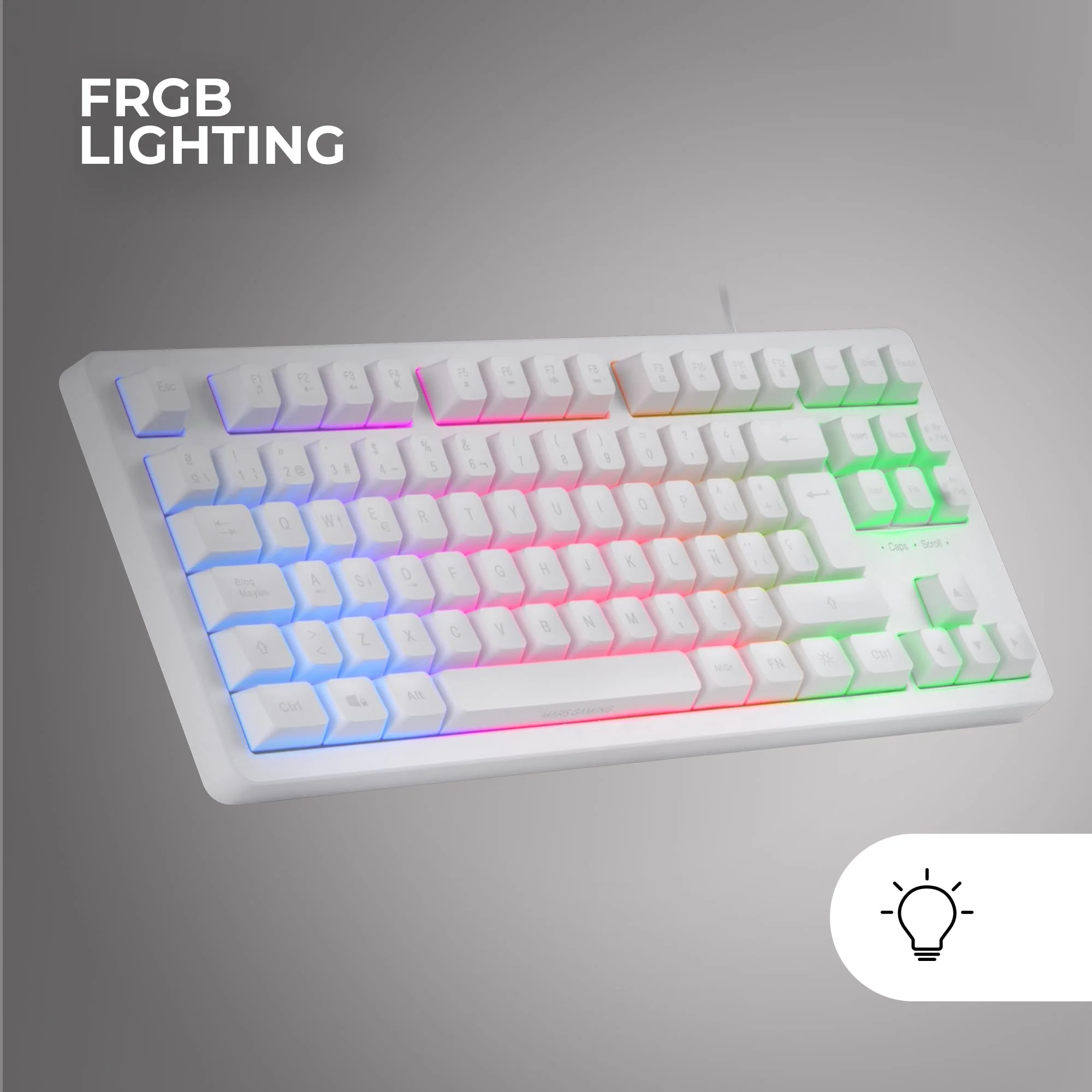 Mars Gaming MK023, Gaming Tastatur TKL, Hybrid H-Mech Technologie, FRGB Regenbogenbeleuchtung, Anti-Ghosting, Universelle Kompatibilität, Weiß, Spanische Sprache - Image 2