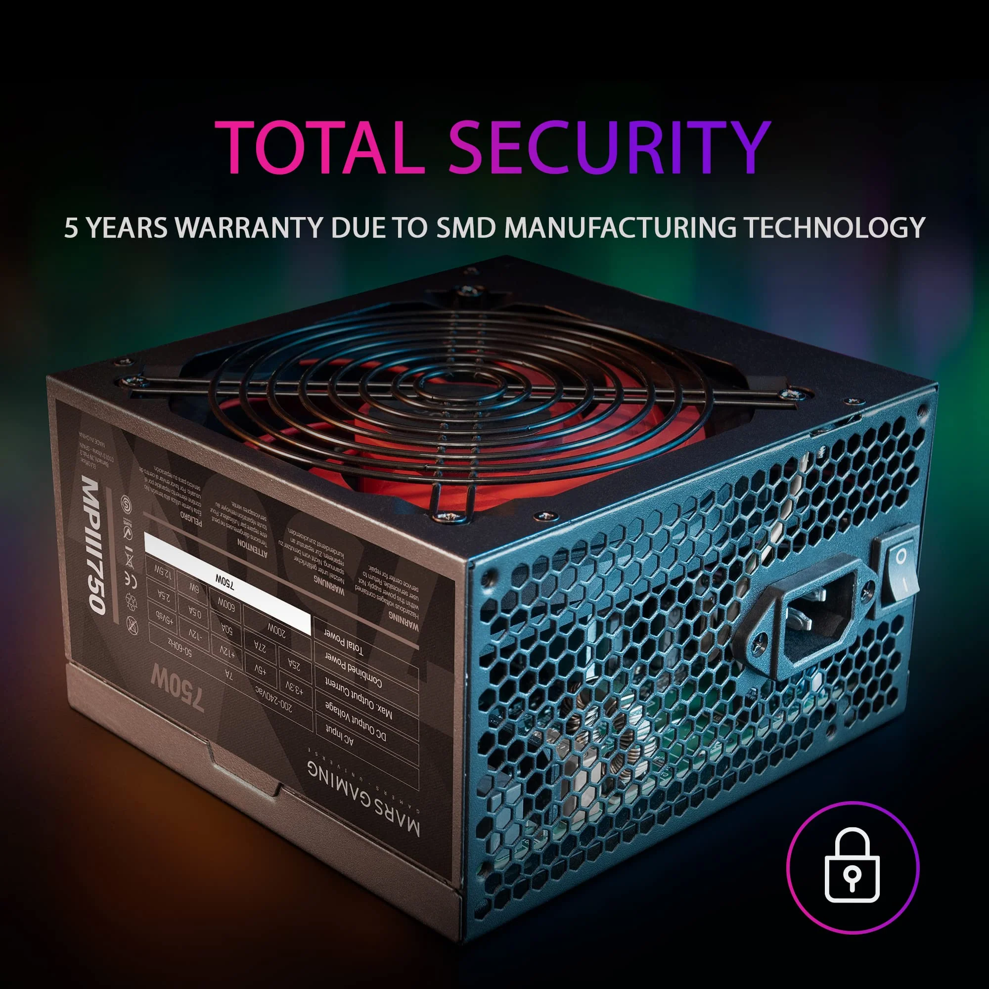 Mars Gaming MPIII750, PC ATX 750W Netzteil, 5 Jahre Garantie, Silent AI-RPM Technologie, 85% Wirkungsgrad, Schwarz - Image 3