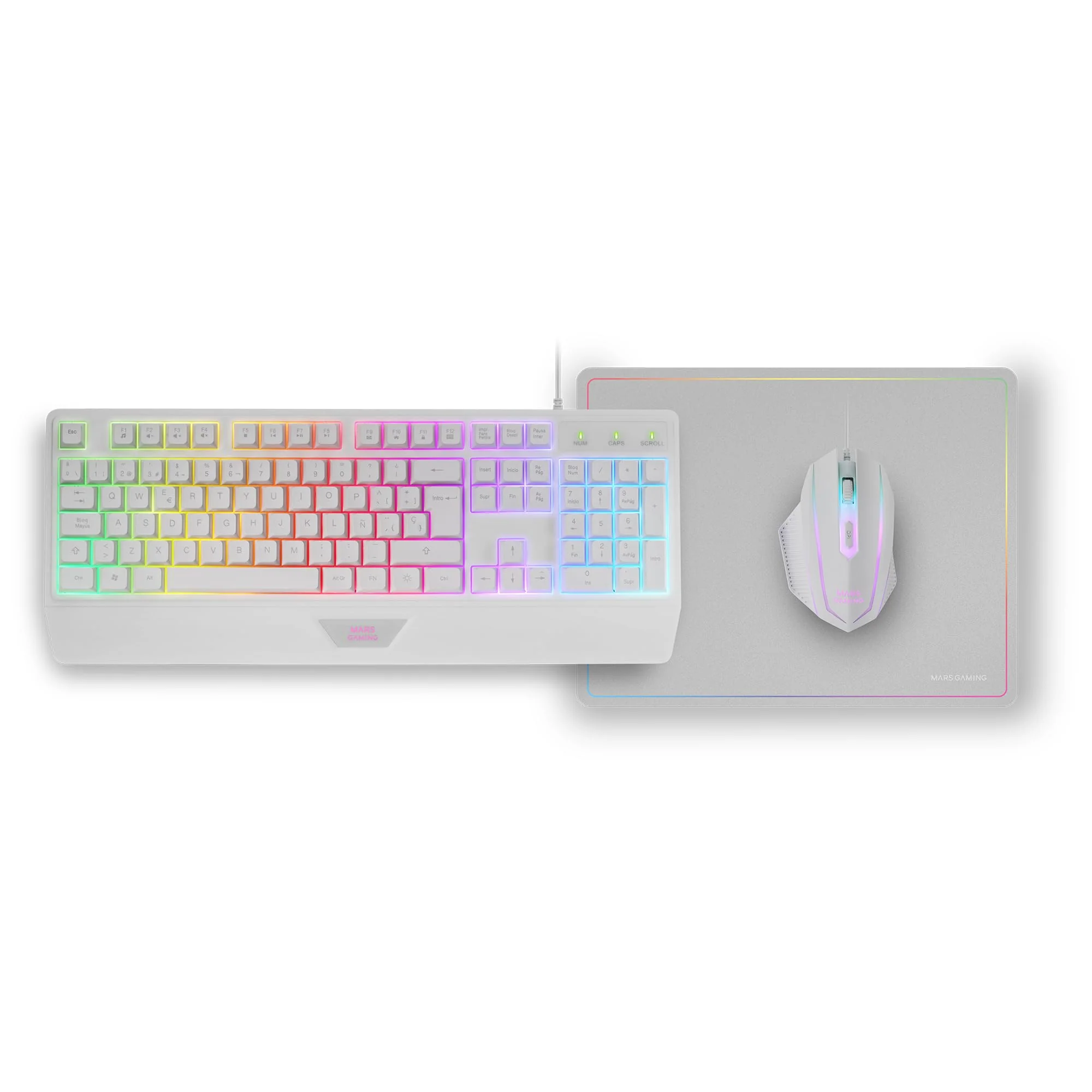 MARSGAMING MCP124, 3in1 Gaming Combo, Ergonomische H-Mech LED RGB Tastatur, RGB Maus 3200DPI HUANO Switches, Nanotextil-Mauspad 360x260mm, Multiplattform-Kompatibilität, Spanisches Layout, Weiß - Image 6