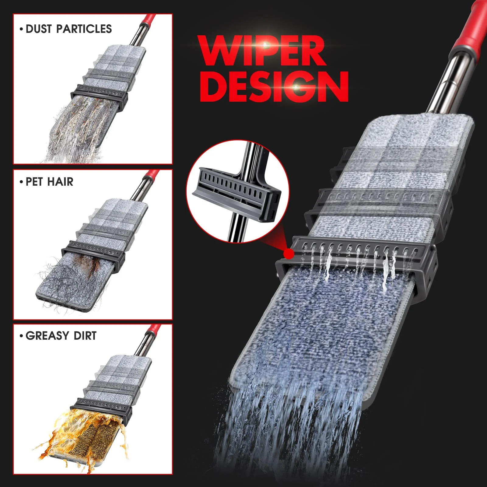 Masthome Flachmopp mit Auswringfunktion, Mikrofaser Bodenwischer Set und 6 Wischpads, Aufrechte Funktion Wischmopp mit Auswringfunktion,Wischer Boden für Hartholz Laminat Fliesen Bodenreinigung - Image 3