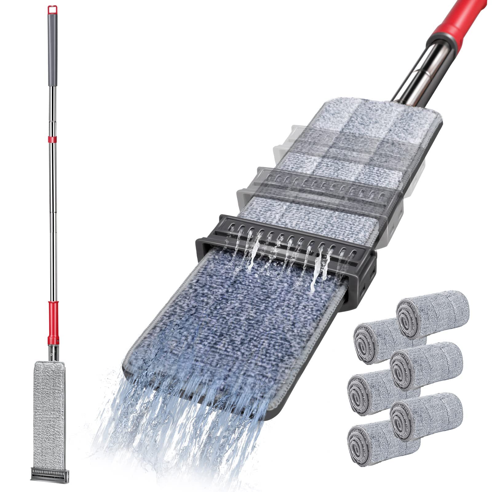 Masthome Flachmopp mit Auswringfunktion, Mikrofaser Bodenwischer Set und 6 Wischpads, Aufrechte Funktion Wischmopp mit Auswringfunktion,Wischer Boden für Hartholz Laminat Fliesen Bodenreinigung - Image 5