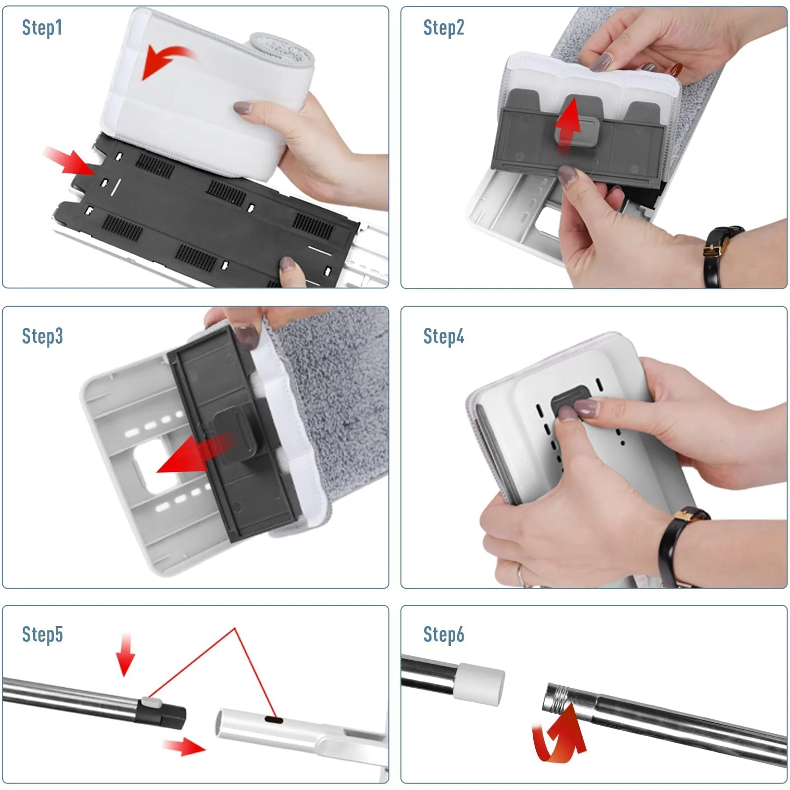 Masthome Wischmopp Set mit Eimer,Bodenwischer Set mit 10 Mikrofaser Pads und Langem Edelstahl Griff,Putzeimer mit Wischmop,Wischmopp mit Auswringfunktion für Alle Böden,Weiß - Image 6