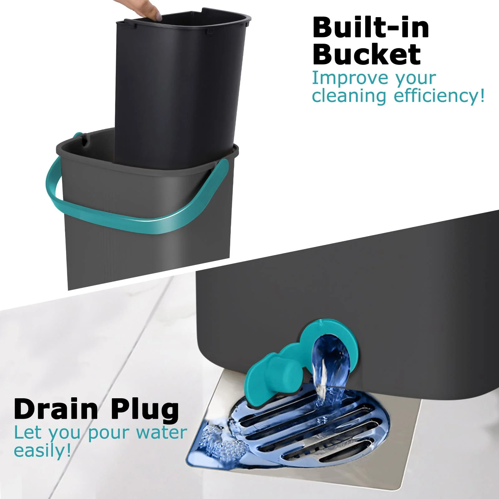 Masthome Wischmopp Set mit Eimer, Putzeimer mit Wischmop mit 6 Wischpads,Bodenwischer mit Auswringfunktion,Flachmopp und Putzeimer Set für Bodenreinigung Hartholz, Fliesen, Laminat - Grau+Blau - Image 3