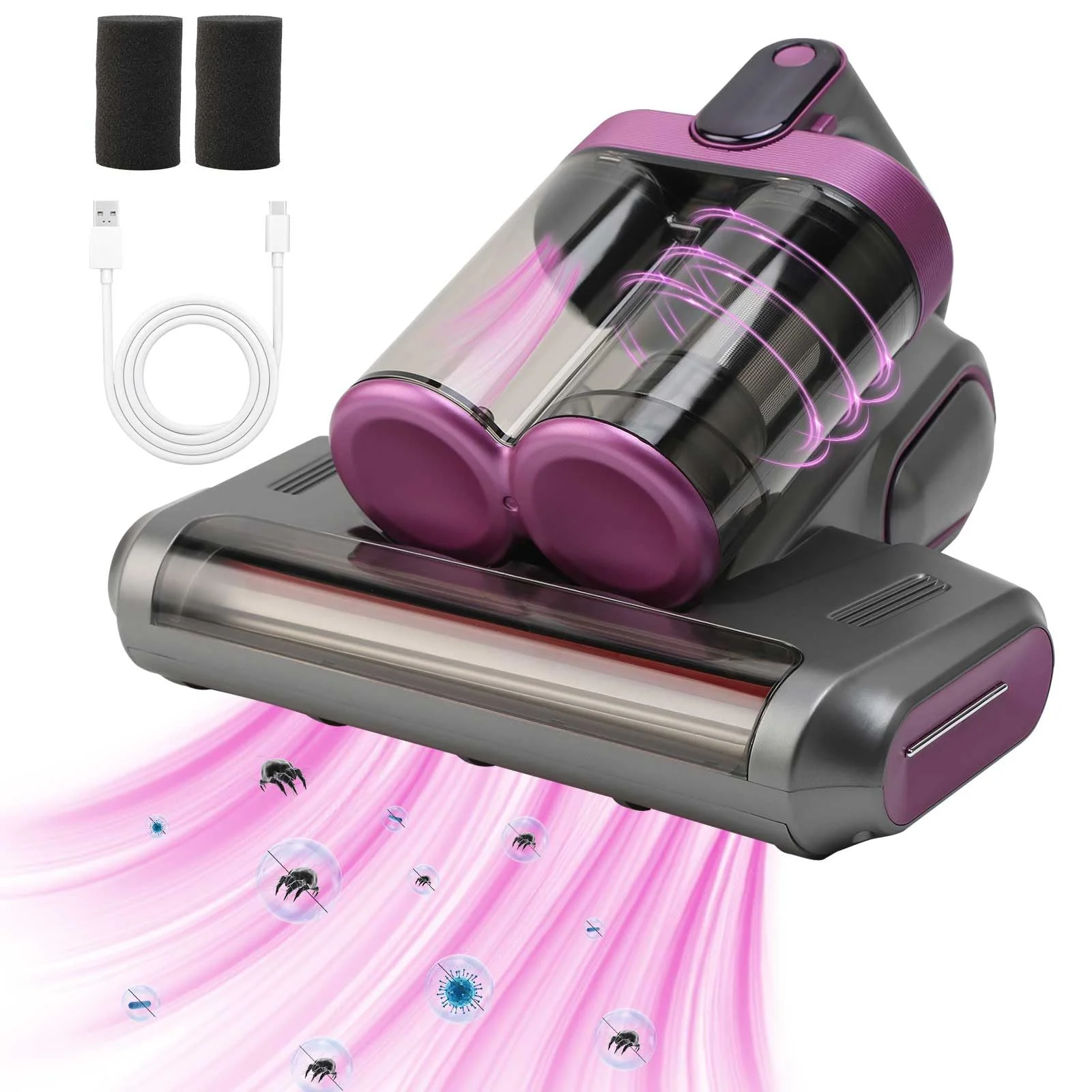 Matratzenstauatratzenstaubsauger Bettstaubsauger 13KPa Sauger Doppelsauger Handstaubsauger Anti- Allergen mit UV- C und Ultraschall für Tierhaare Bettlaken Sofa Kissen und mehr - Image 2