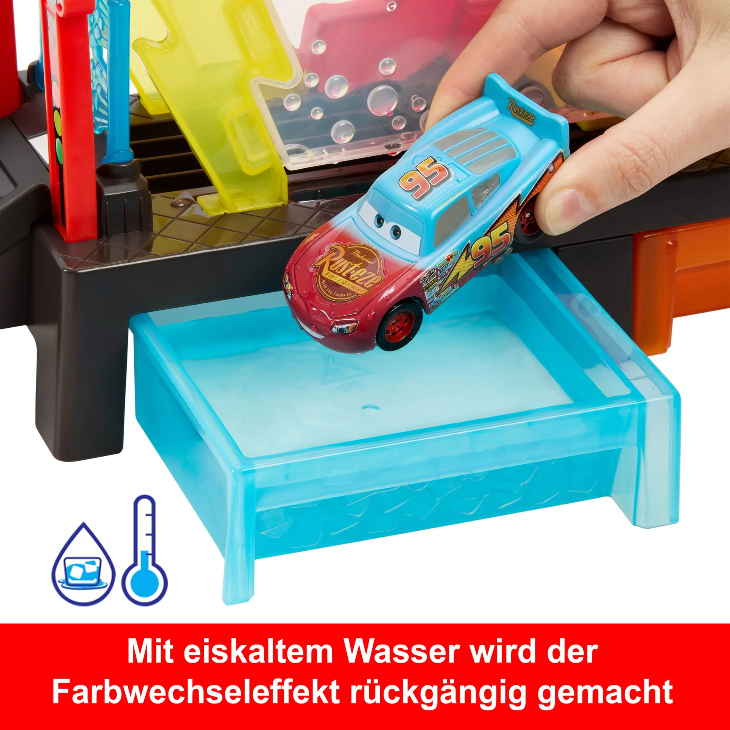 Mattel Disney Pixar Cars Autowaschanlagen-Spielset für Rennwagen mit Lightning McQueen-Spielzeugauto mit Farbwechseleffekt, ca. 50 cm lang, mit anderen Sets kombinierbar, JBM70 - Image 2