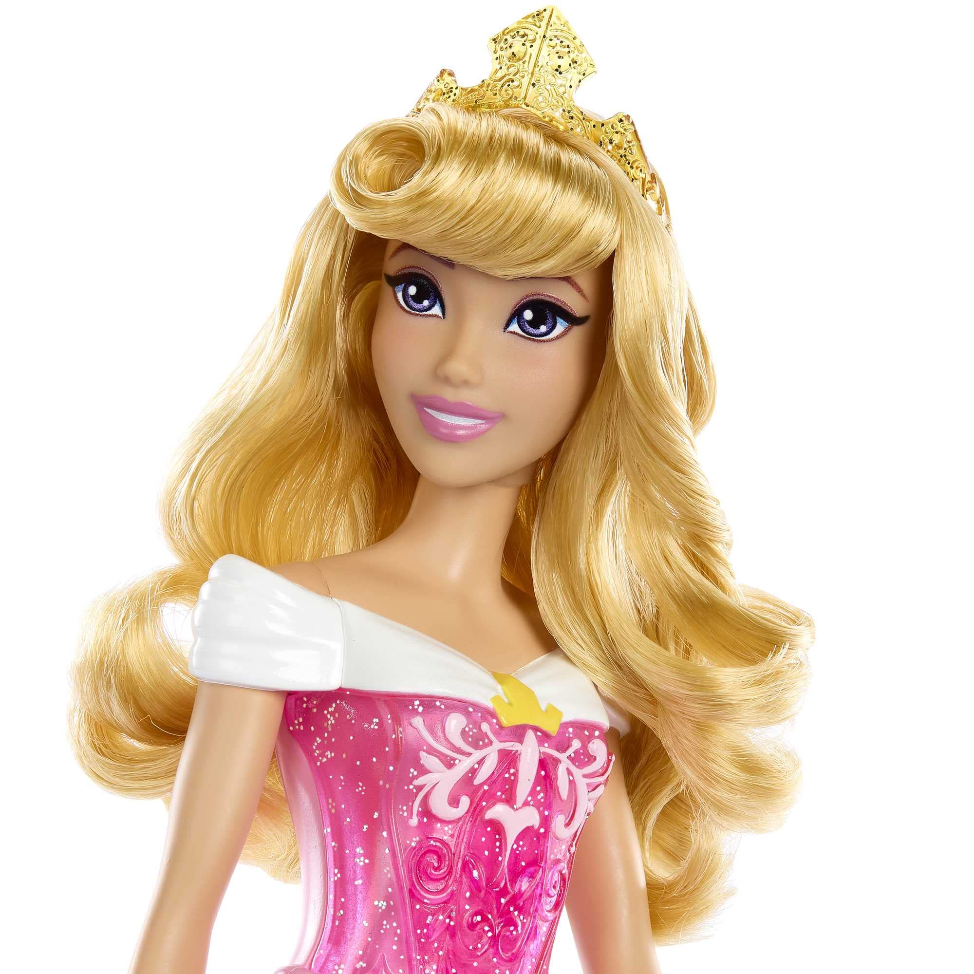 Mattel DISNEY Prinzessin Aurora - Puppe mit typischem Outfit, abnehmbaren Schuhen und Diadem, glitzerndes Oberteil und abnehmbarer Rock mit Muster, lange Haare zum Frisieren, HLW09 - Image 5