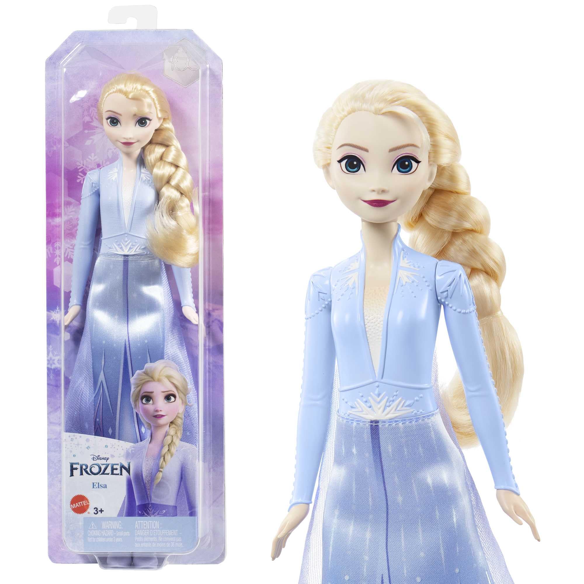 Mattel Disney Prinzessin Elsa Puppe, Die Eiskönigin Puppe im Reiseoutfit, kämmbare blonde Haare, beweglich, ausziehbarer Rock und Stiefel, Disney Geschenke, Spielzeug ab 3 Jahre, HLW48