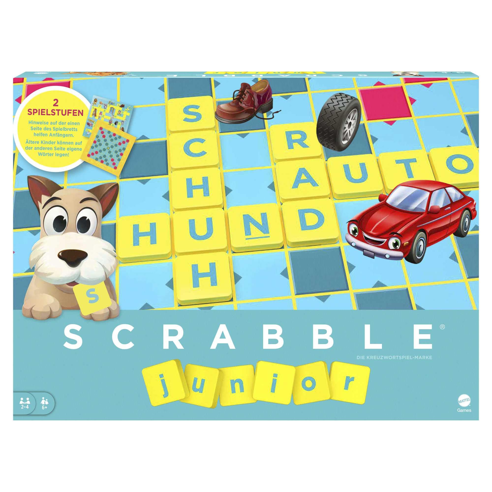 Mattel Games Scrabble Junior Wörterspiel und Kinderspiel, Kinderspiele Brettspiele geeignet für 2 - 4 Kinder ab 6 Jahren, Design kann variieren, Deutsche Version, Y9670
