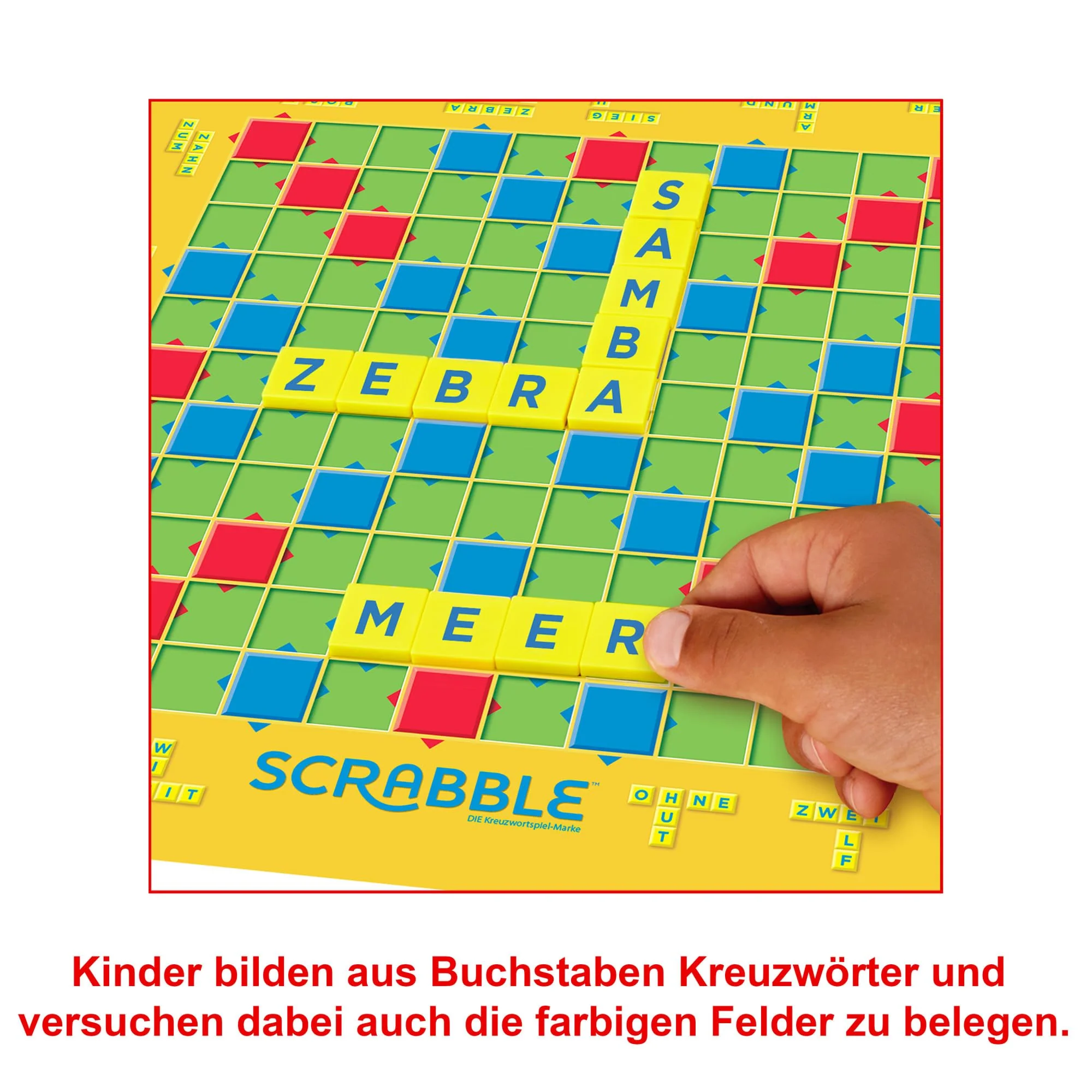 Mattel Games Scrabble Junior Wörterspiel und Kinderspiel, Kinderspiele Brettspiele geeignet für 2 - 4 Kinder ab 6 Jahren, Design kann variieren, Deutsche Version, Y9670 - Image 3