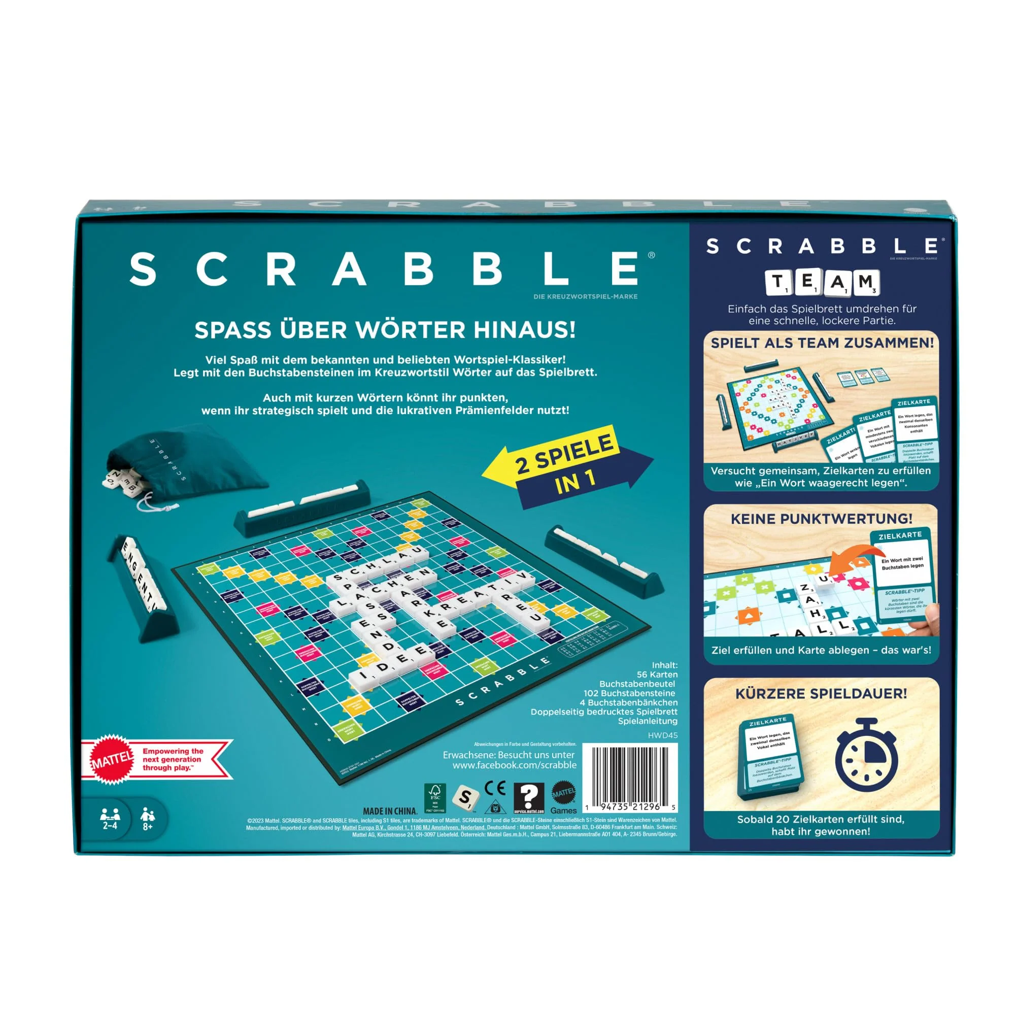 MATTEL GAMES Scrabble Zwei in Eins - Doppelseitiges Brettspiel für schnelles, zwangloses und kooperatives Spiel, inklusive 50 Zielkarten für Scrabble Together, einfache Punktevergabe, HWD45 - Image 2