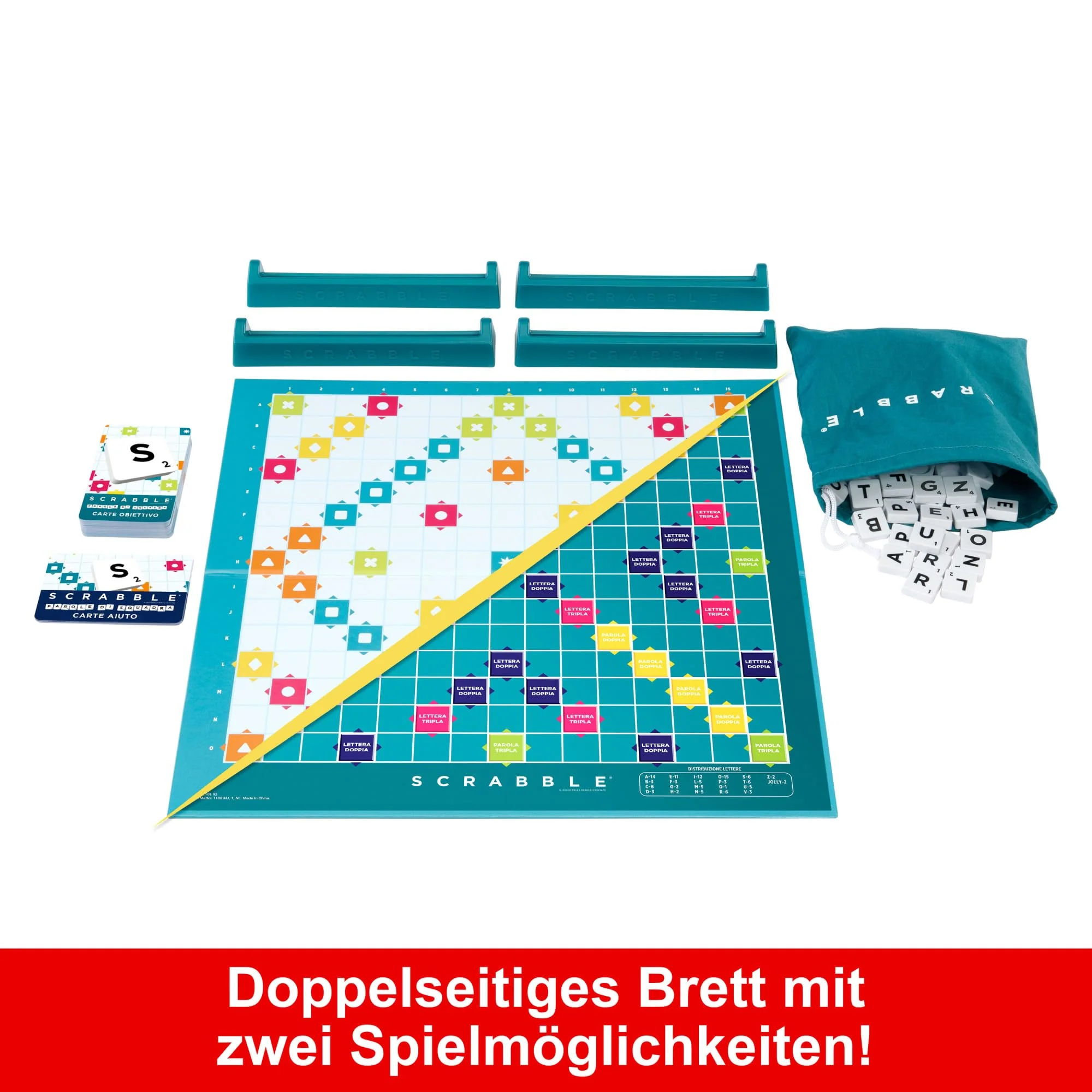 MATTEL GAMES Scrabble Zwei in Eins - Doppelseitiges Brettspiel für schnelles, zwangloses und kooperatives Spiel, inklusive 50 Zielkarten für Scrabble Together, einfache Punktevergabe, HWD45 - Image 5