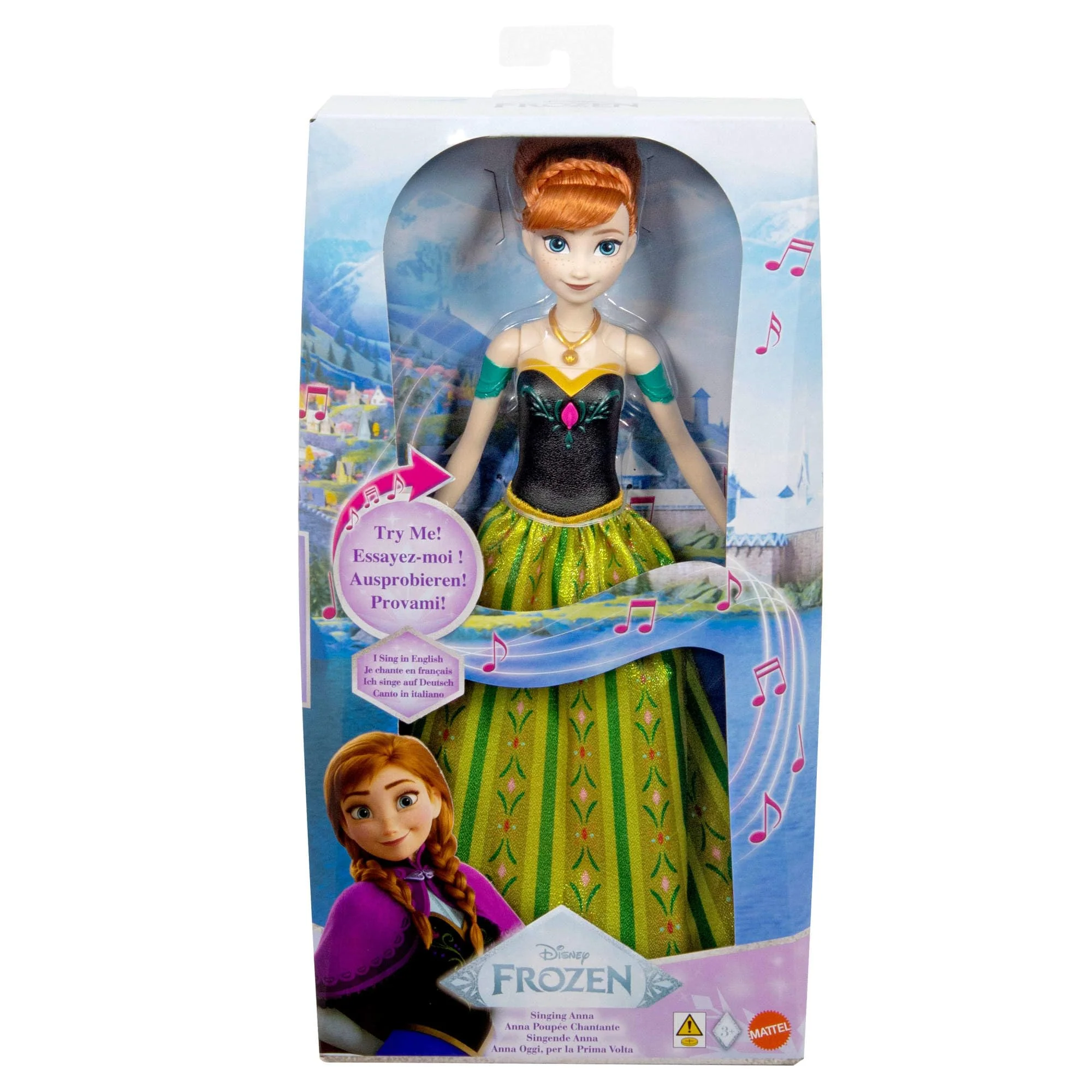 Mattel Spielzeuge aus Disney Die Eiskönigin' , Singende Anna-Modepuppe in charakteristischem Outfit, singt Zum ersten Mal' aus dem Disney-Film' in Englisch, Französisch, Deutsch, Italienisch, JDL59 - Image 2