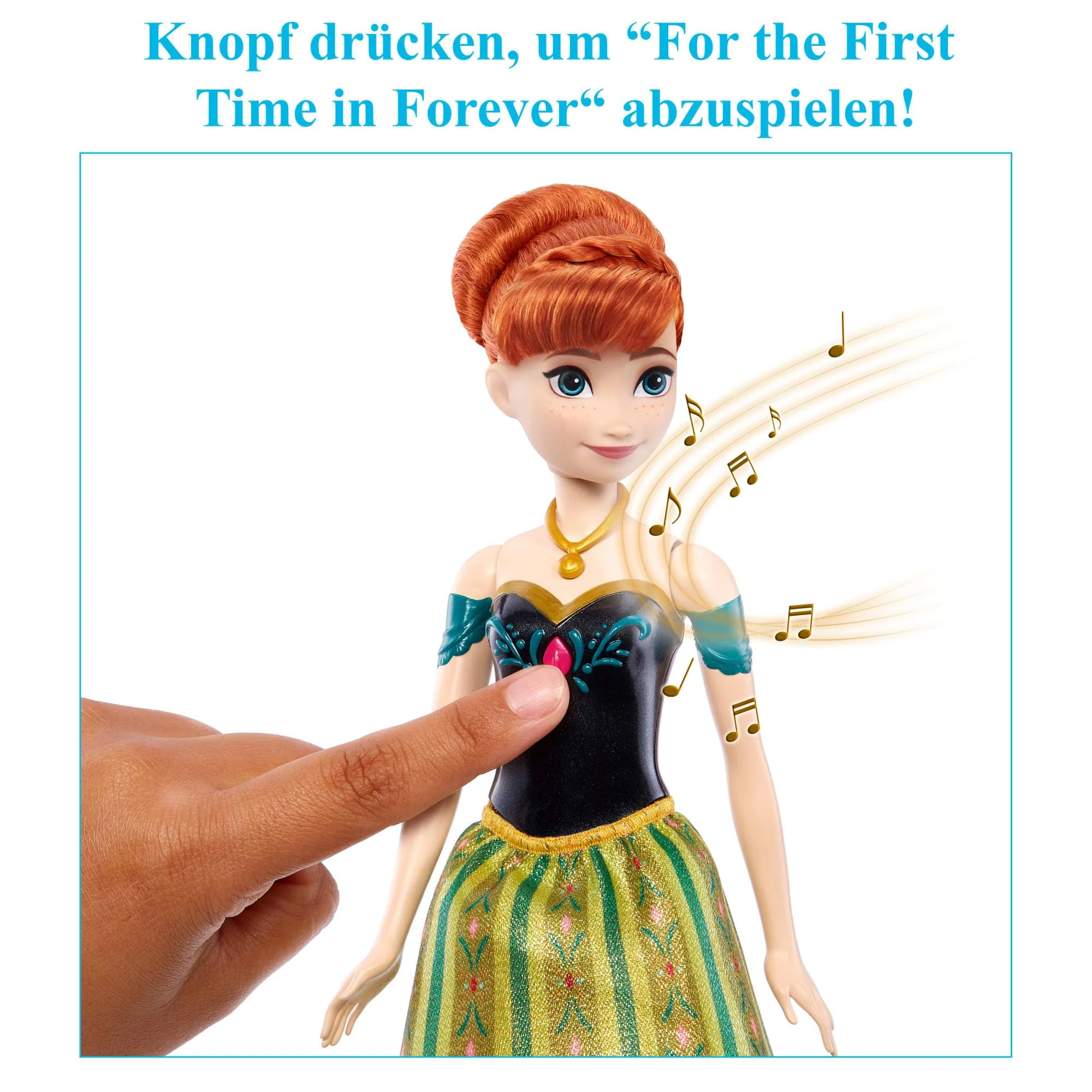 Mattel Spielzeuge aus Disney Die Eiskönigin' , Singende Anna-Modepuppe in charakteristischem Outfit, singt Zum ersten Mal' aus dem Disney-Film' in Englisch, Französisch, Deutsch, Italienisch, JDL59 - Image 5
