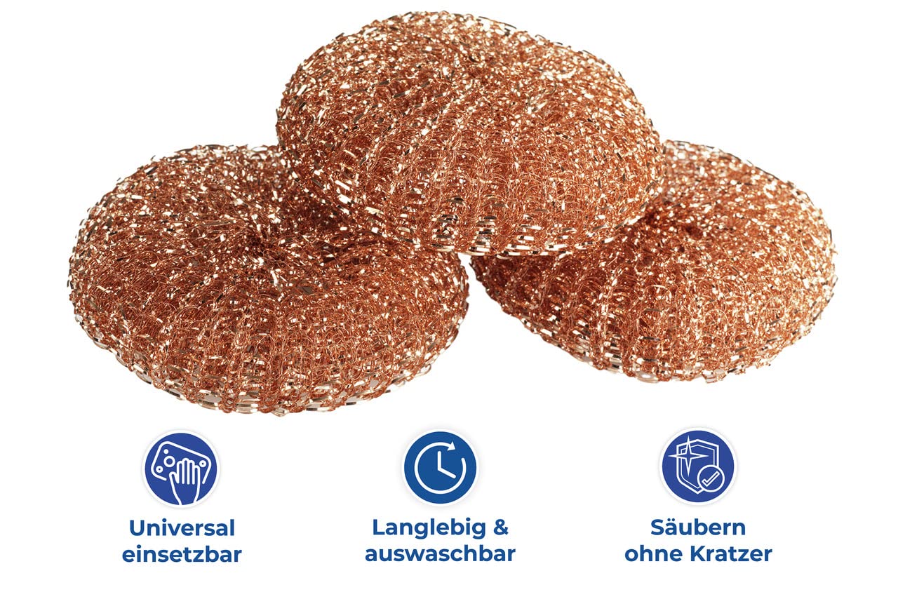 Maximex Kupfer-Putzlinge 3er Set, Putzschwamm mit antibakterieller Wirkung, Kratzfreie Beseitigung von Eingebranntem, je Ø 9 x 2,2 cm - Image 14