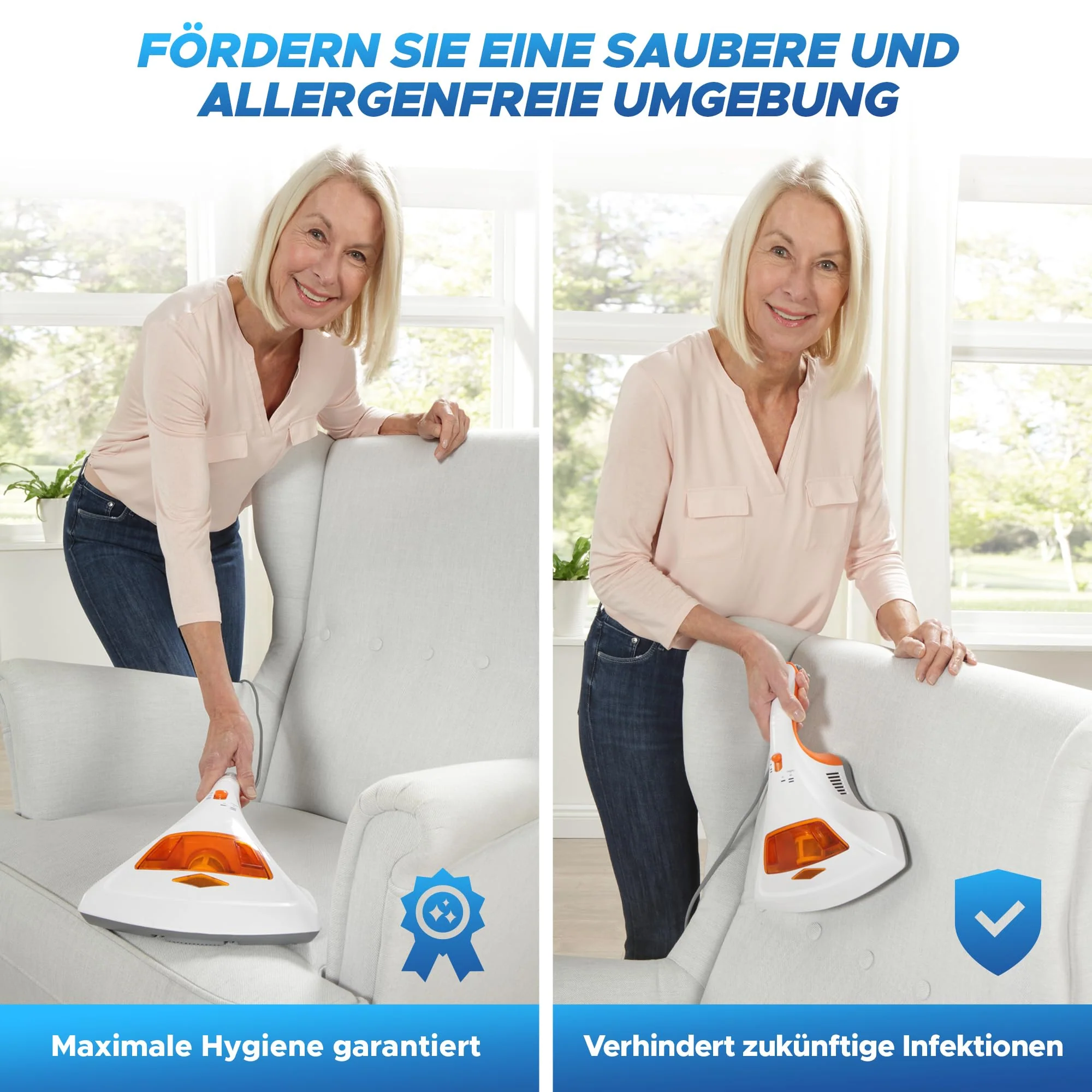 maxVitalis Milben-Handstaubsauger UV-C Licht, Sterilisation u. Reinigung, Matratzensauger, HEPA-Filtration vernichtet bis zu 99,9% Aller Milben, ohne Beutel, Starke Saugleistung, für Allergiker - Image 7