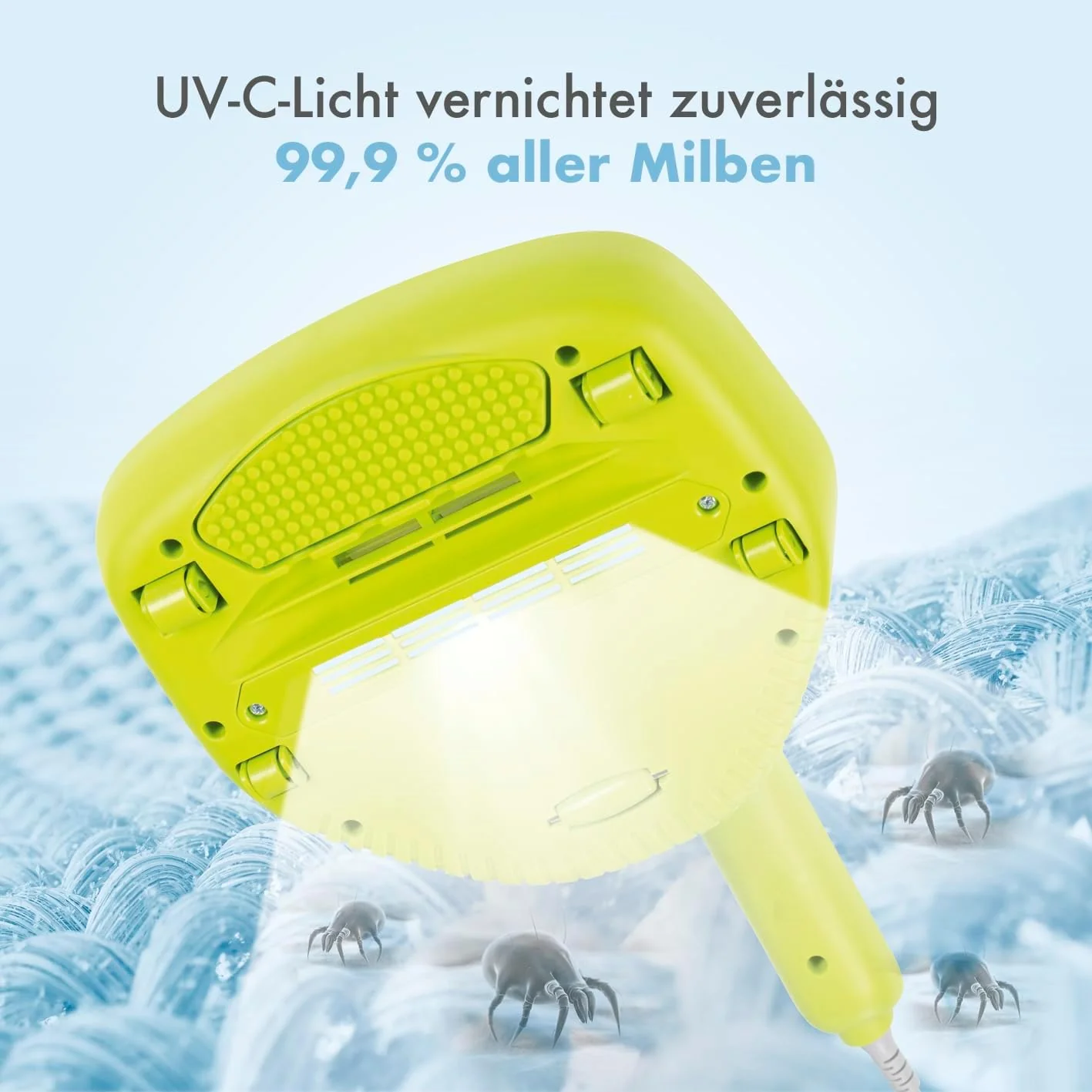 MAXXMEE Milben-Handstaubsauger inkl. Anti-Milben Spray | Antimilben-Sauger mit UV-C Licht, vernichtet 99,9% der Milben | Matratzensauger inkl. HEPA Filter und 250ml Staubbehälter [Limonengrün]