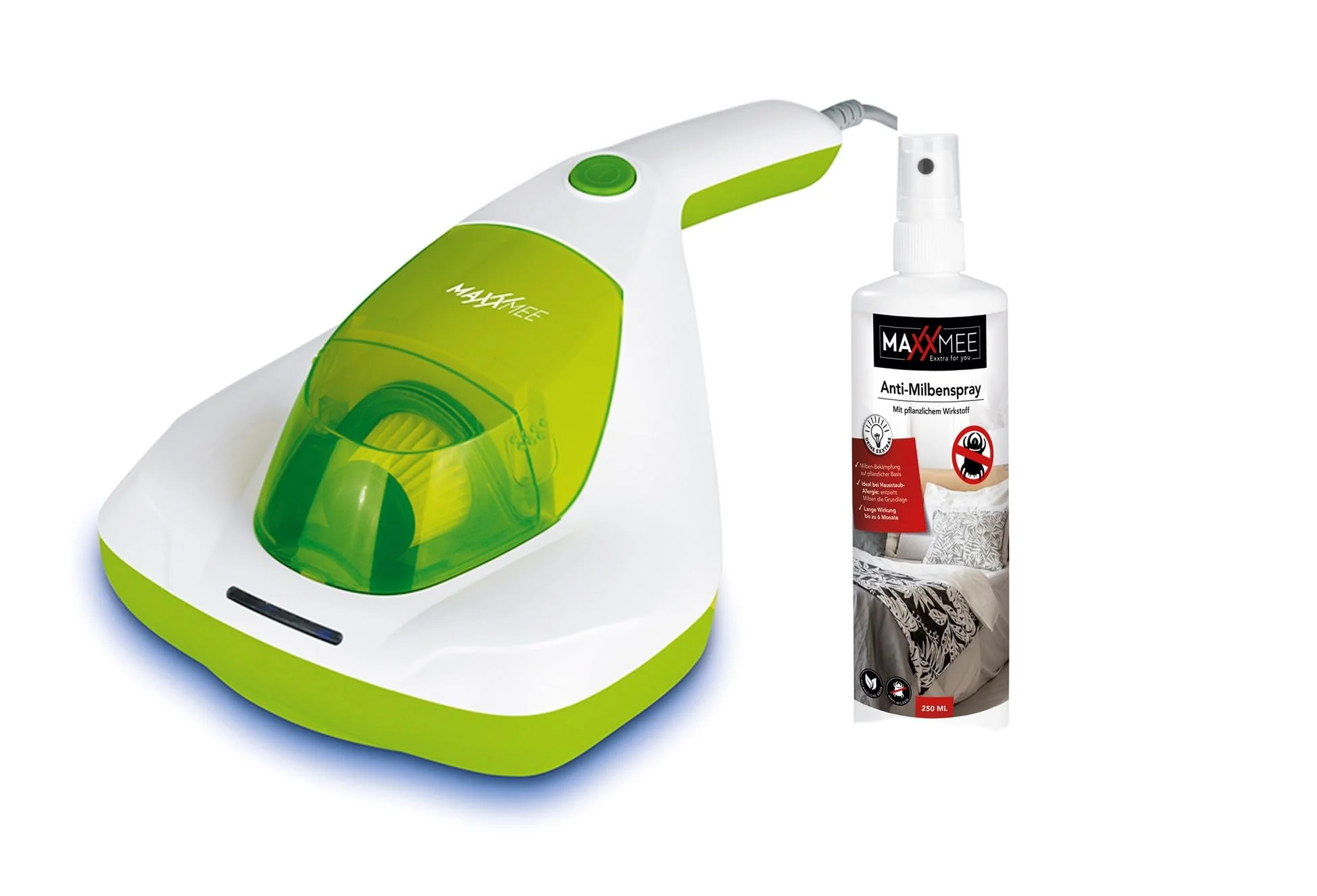 MAXXMEE Milben-Handstaubsauger inkl. Anti-Milben Spray | Antimilben-Sauger mit UV-C Licht, vernichtet 99,9% der Milben | Matratzensauger inkl. HEPA Filter und 250ml Staubbehälter [Limonengrün] - Image 11