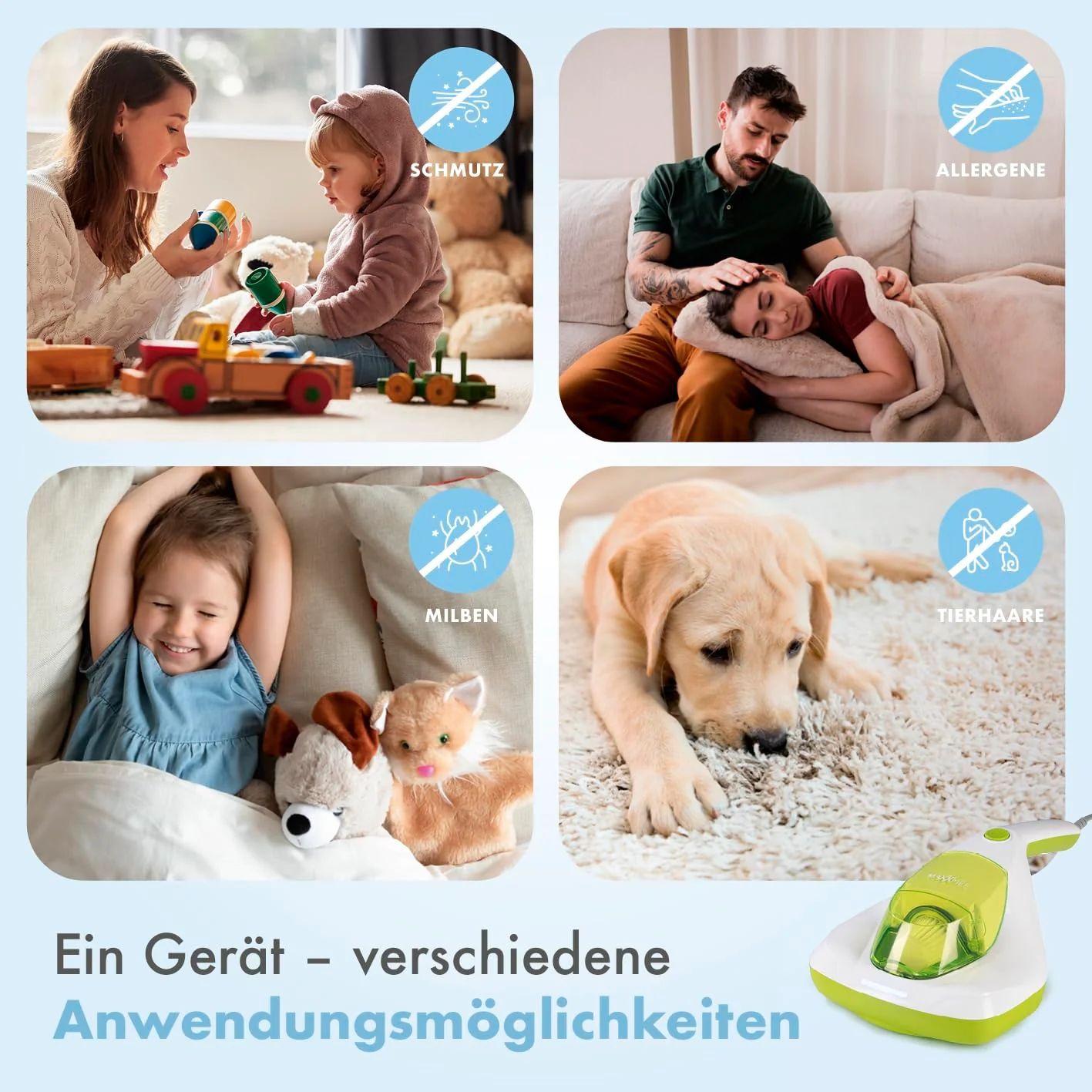 MAXXMEE Milben-Handstaubsauger inkl. Anti-Milben Spray | Antimilben-Sauger mit UV-C Licht, vernichtet 99,9% der Milben | Matratzensauger inkl. HEPA Filter und 250ml Staubbehälter [Limonengrün] - Image 8